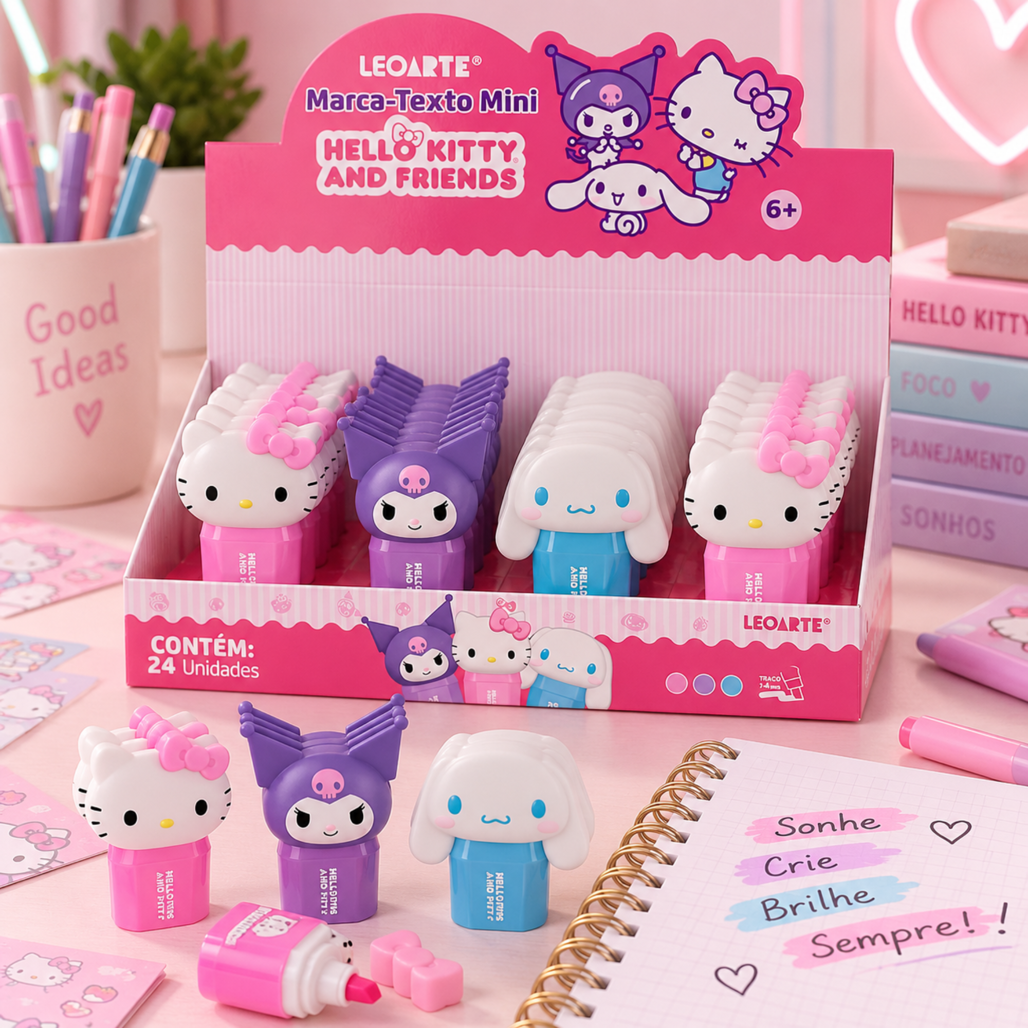 Marca Texto Mini 3D Hello Kitty e Amigos Display c/24un Leoarte Leonora - 10726