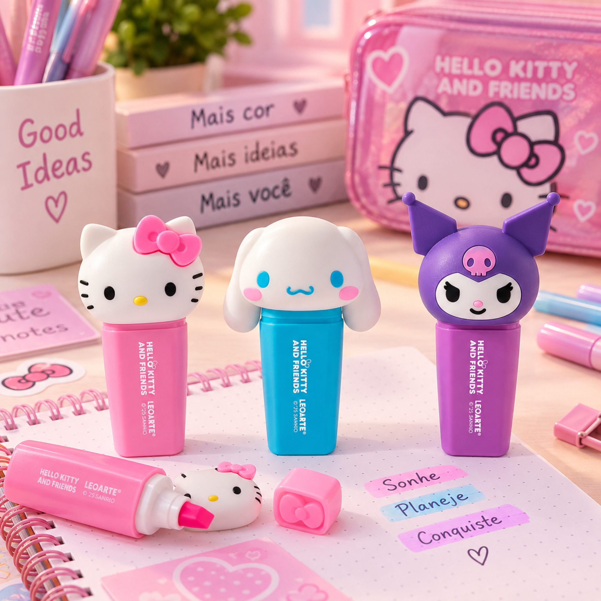 Marca Texto Mini 3D Hello Kitty e Amigos Display c/24un Leoarte Leonora - 10726