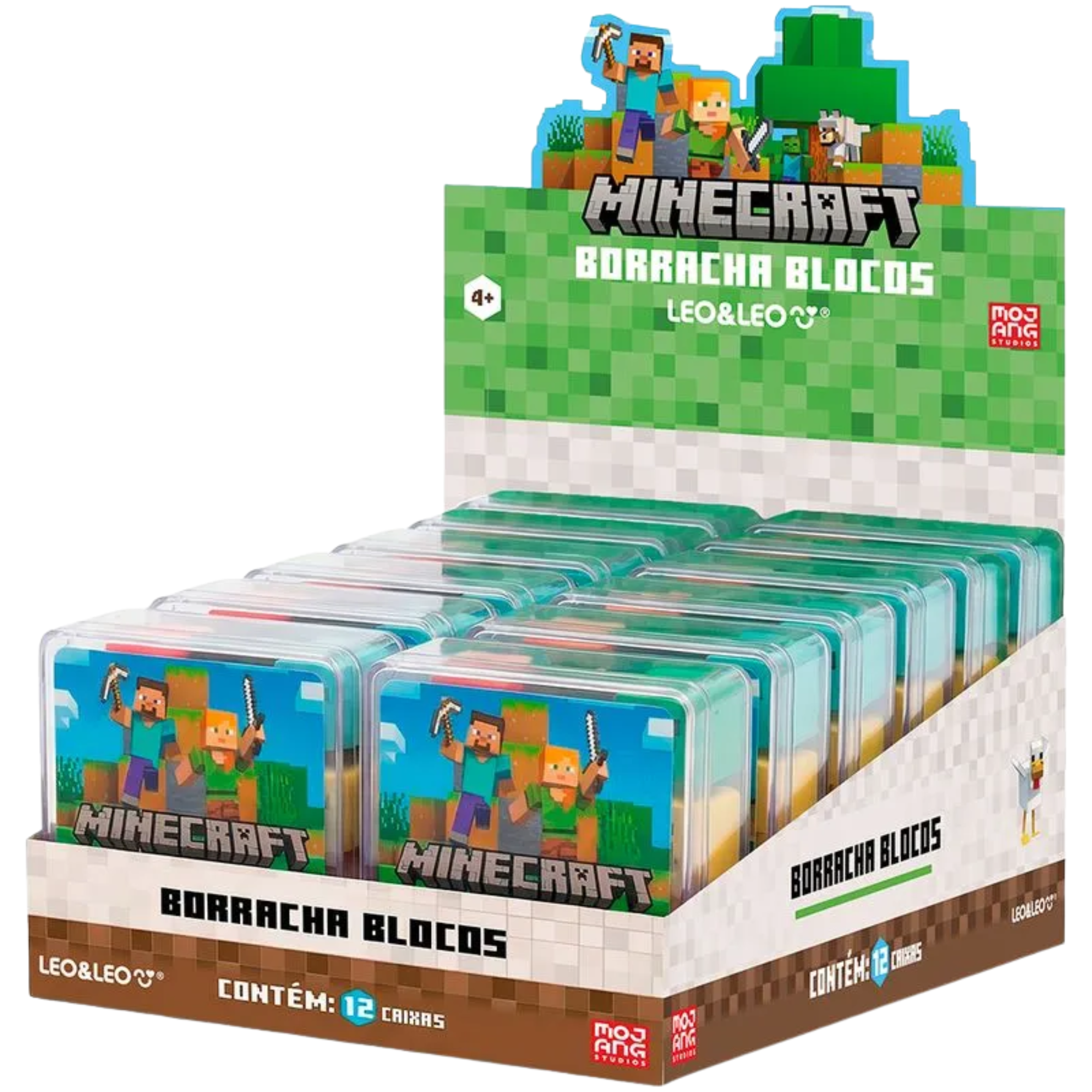 Borracha Mini Blocos Minecraft Display c/12 Leo&Leo Leonora - 10738