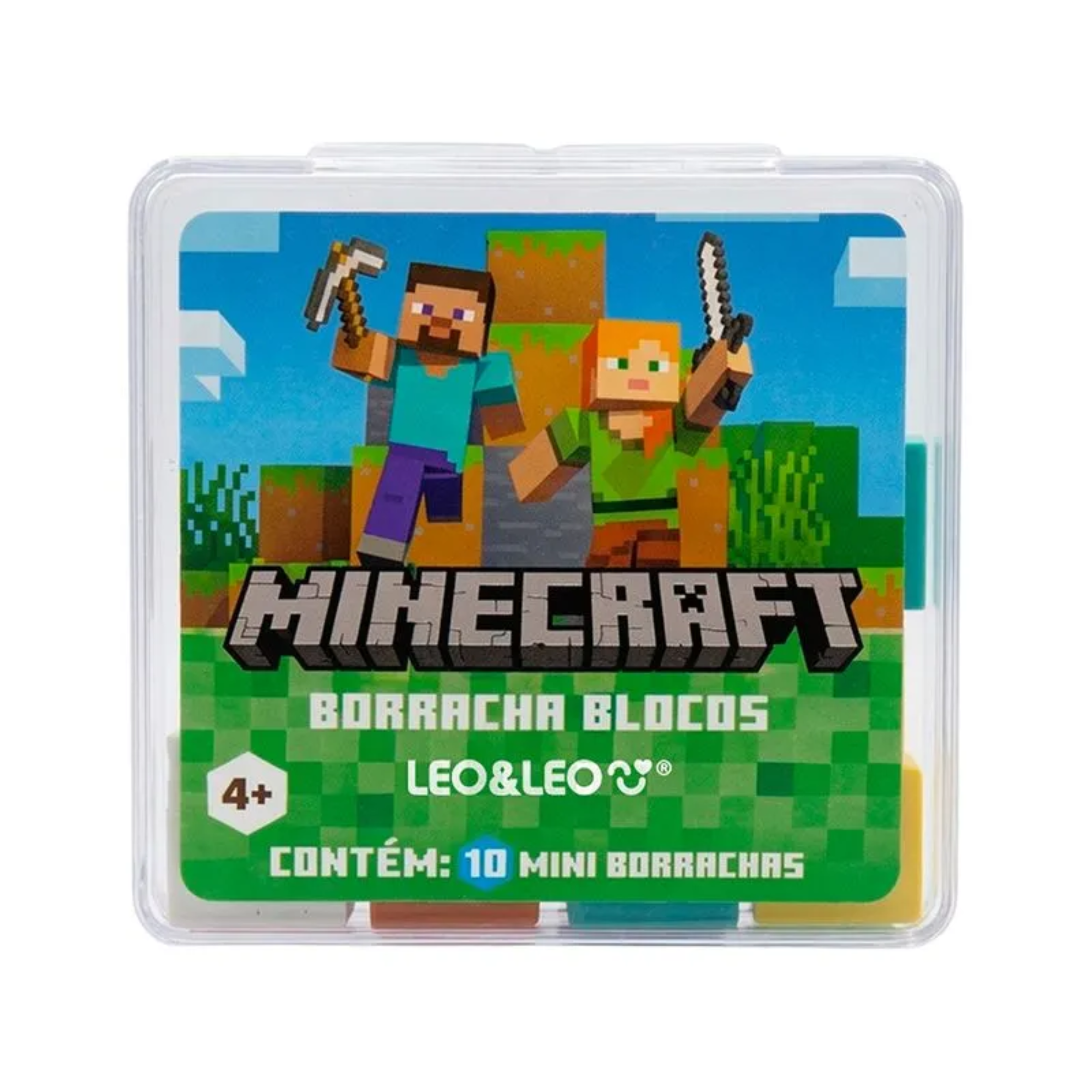 Borracha Mini Blocos Minecraft Display c/12 Leo&Leo Leonora - 10738