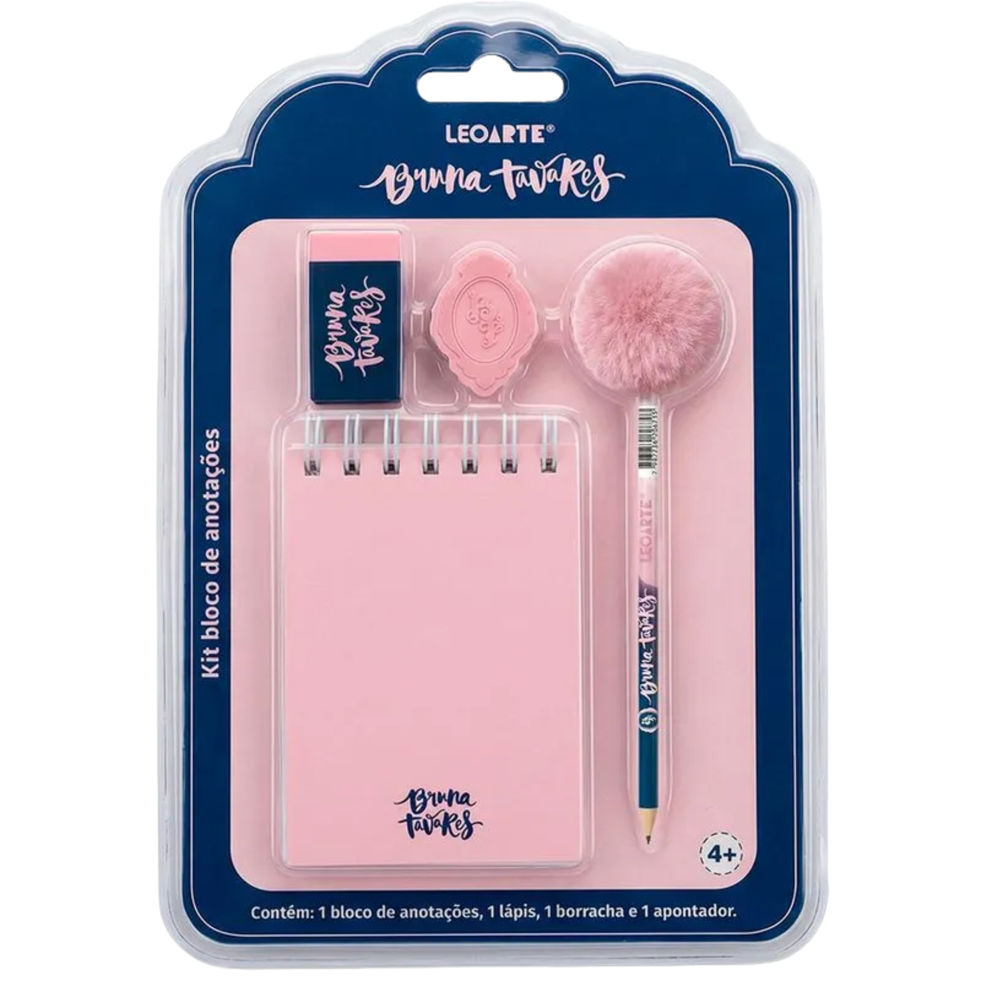Kit Papelaria Bruna Tavares Bloco 80 Folhas Lápis Pompom Borracha Apontador Leonora - 10791