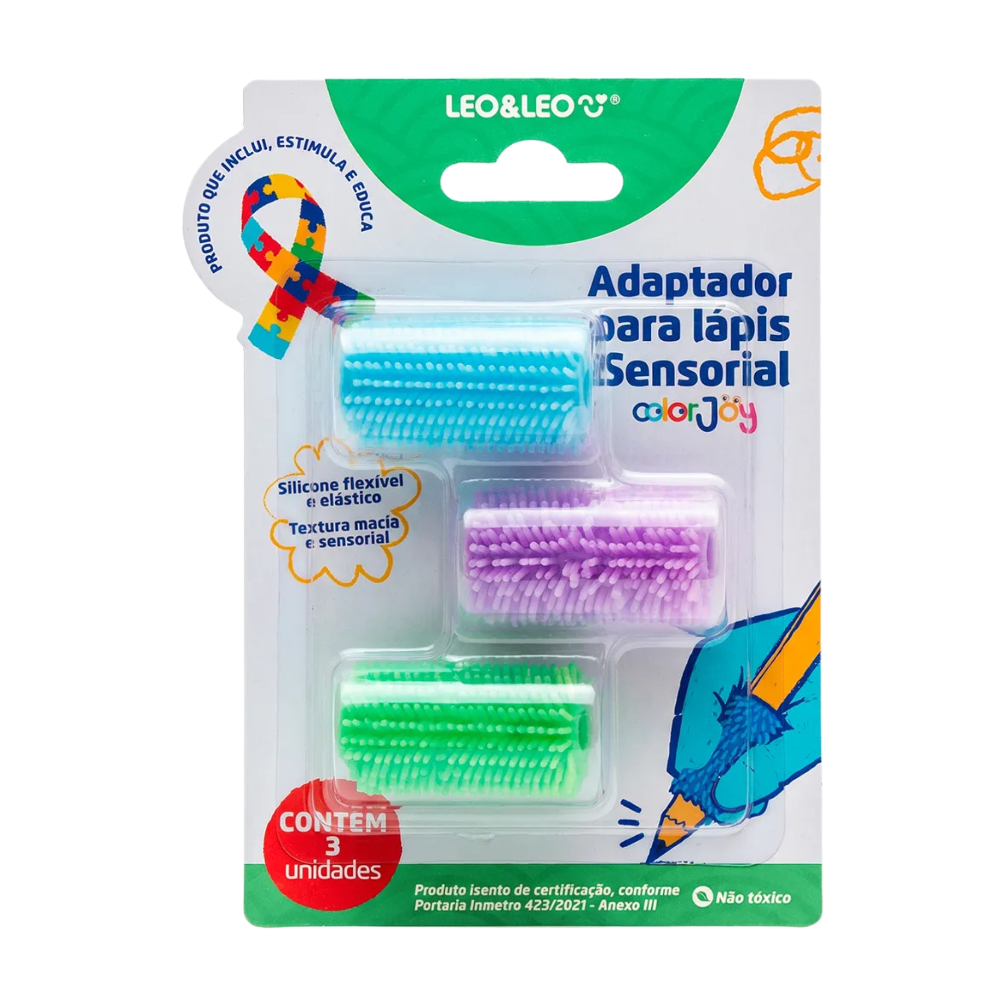 Adaptador de Lápis Sensorial Color Joy Blister com 3 Leo&Leo Leonora - 10843