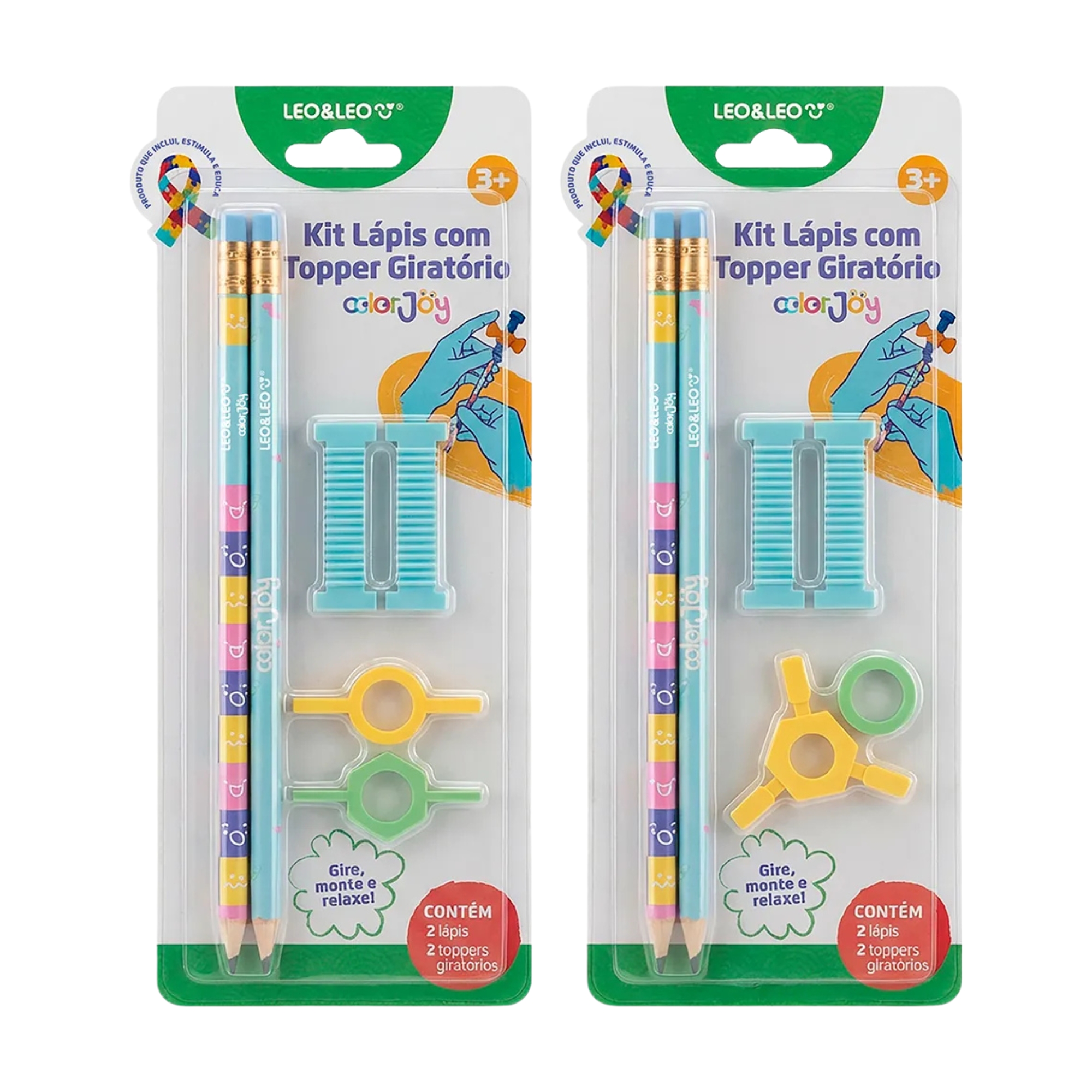 Kit Lápis HB Color Joy com Topper Giratório Sortido e Unitário (Blister) Leo&Leo Leonora - 10844