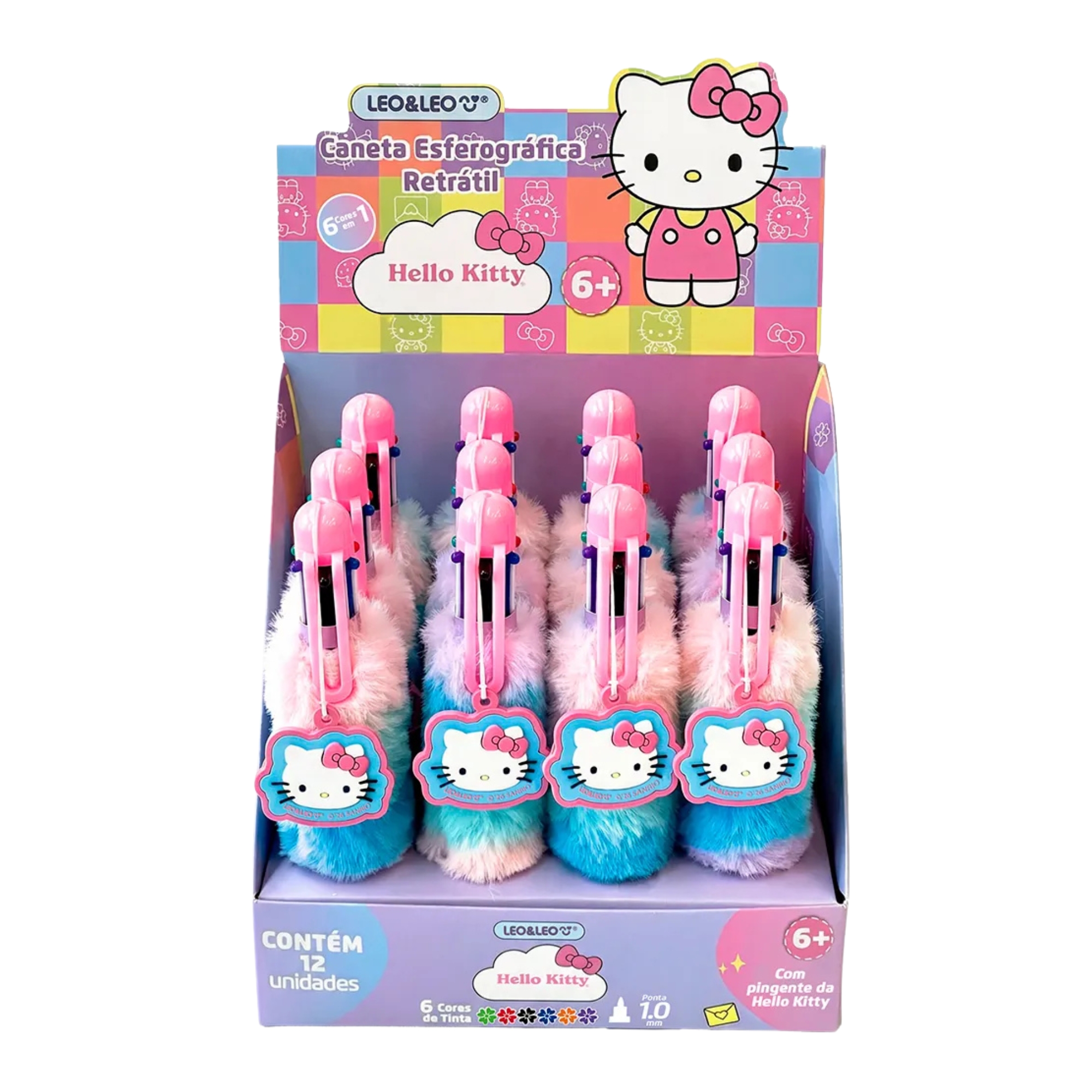 Caneta 6 em 1 Hello Kitty Pelúcia Display c/ 12 unidades Leo&Leo Leonora - 10874