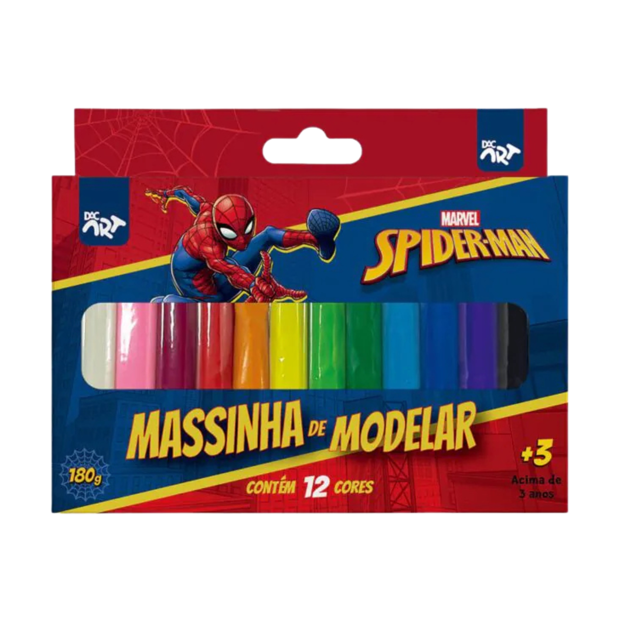 Massinha de Modelar 12 Cores Spider-Man Homem Aranha (Pacote c/ 10 caixas) DAC - 4698