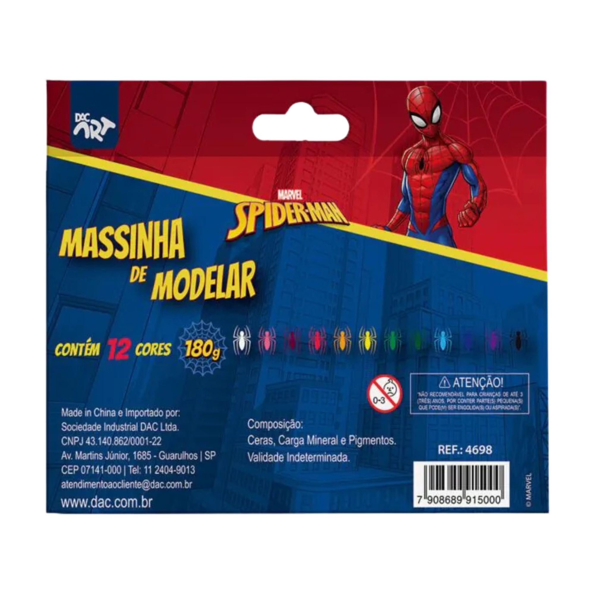 Massinha de Modelar 12 Cores Spider-Man Homem Aranha (Pacote c/ 10 caixas) DAC - 4698