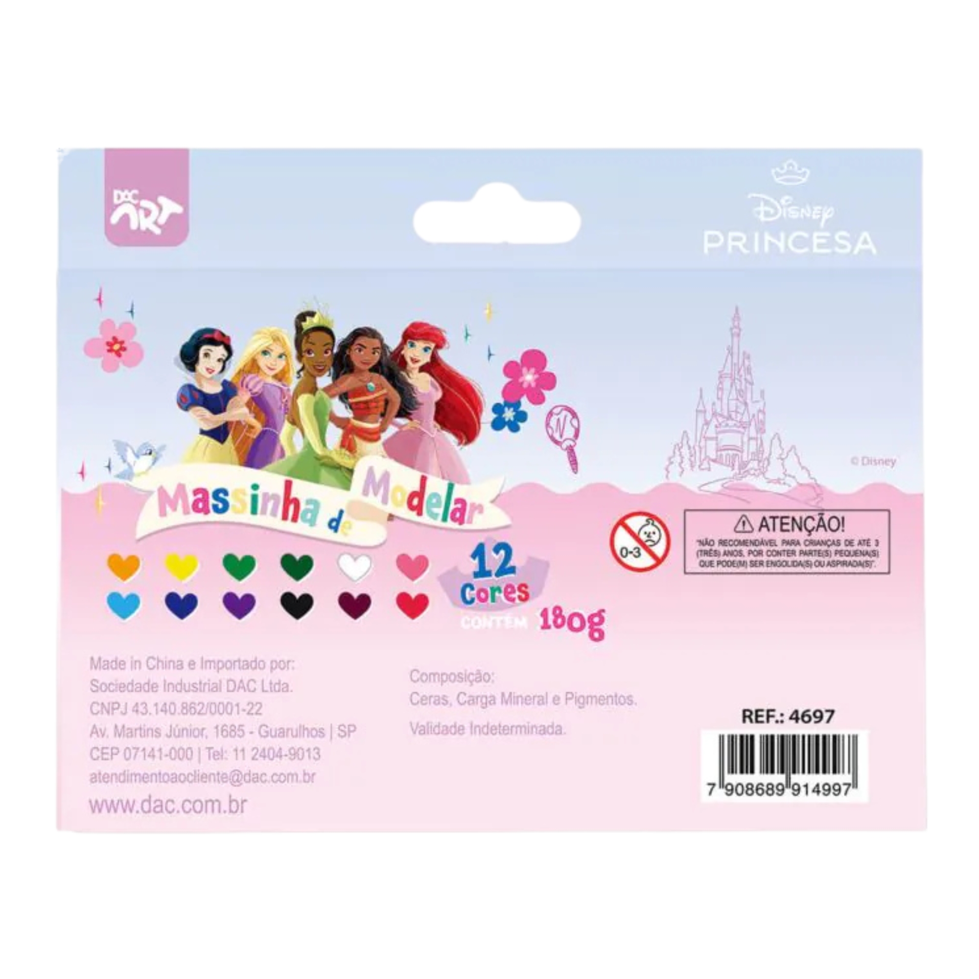 Massinha de Modelar 12 Cores Disney Princesas (Pacote c/ 10 caixas) DAC - 4697