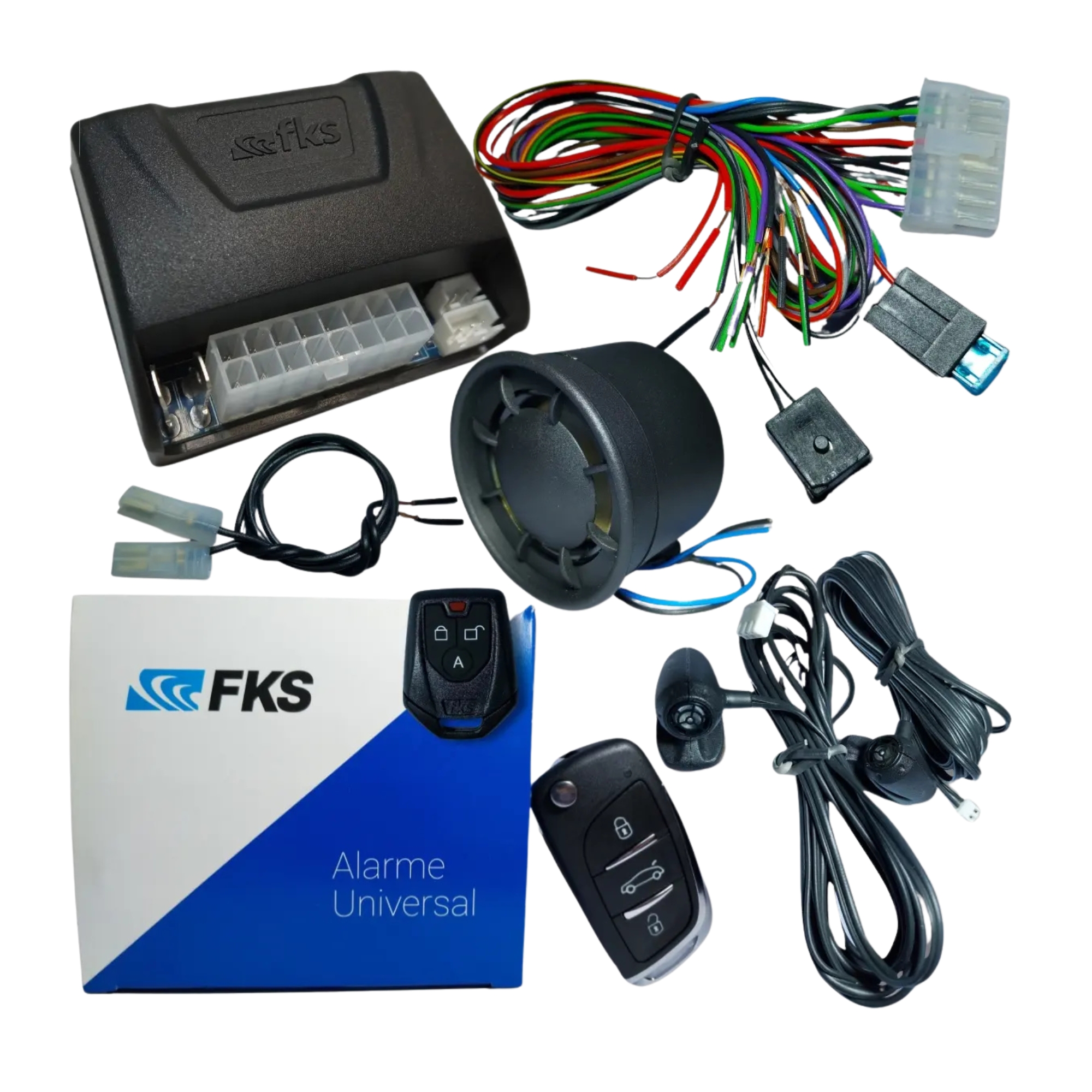 Alarme Universal Sem Bloqueio c/ Chicotes e Sirene FK902 SB CR941/CR910 FKS - 30800447