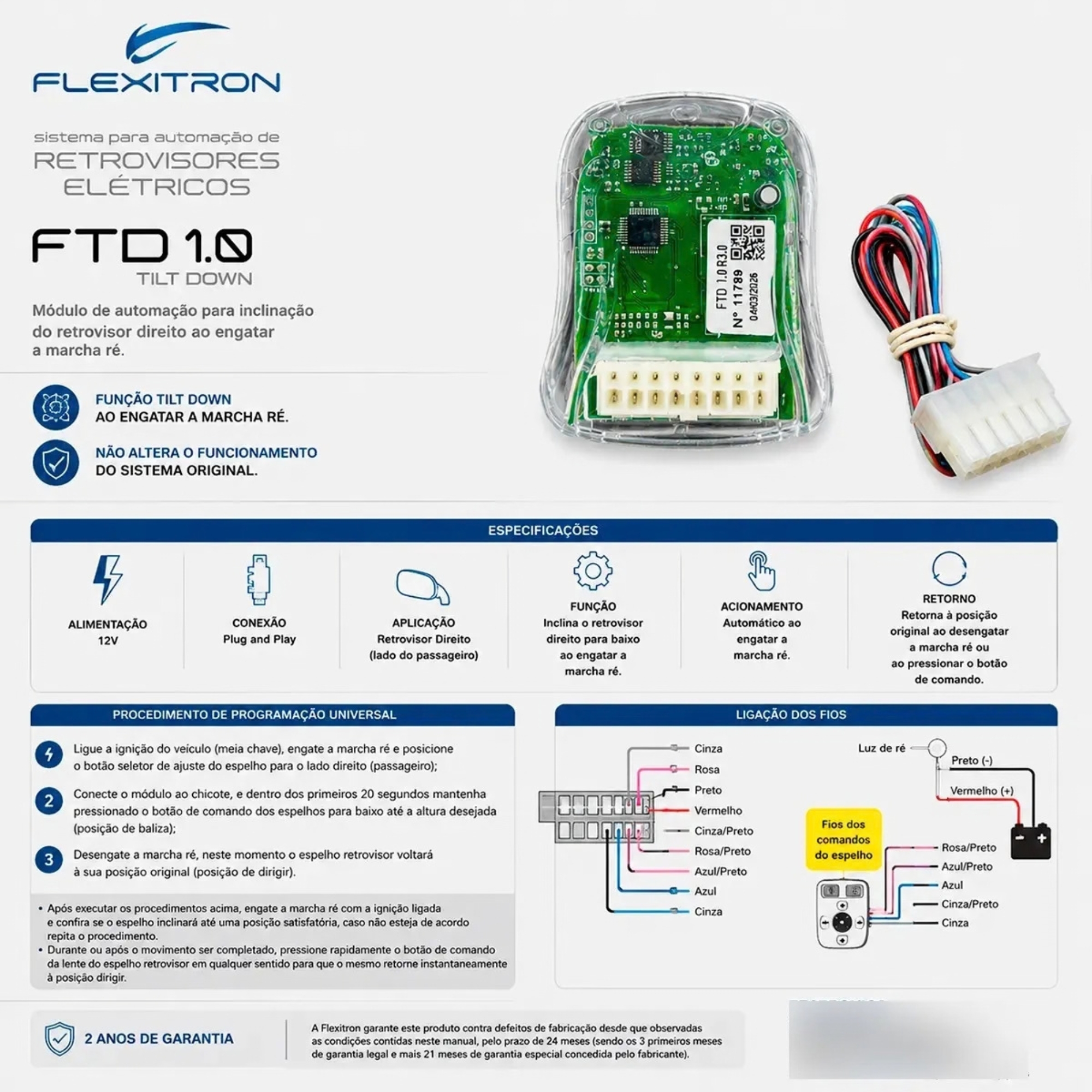 Módulo de Retrovisores Universal (Tilt Down) Flexitron - FTD 1.0 60800770