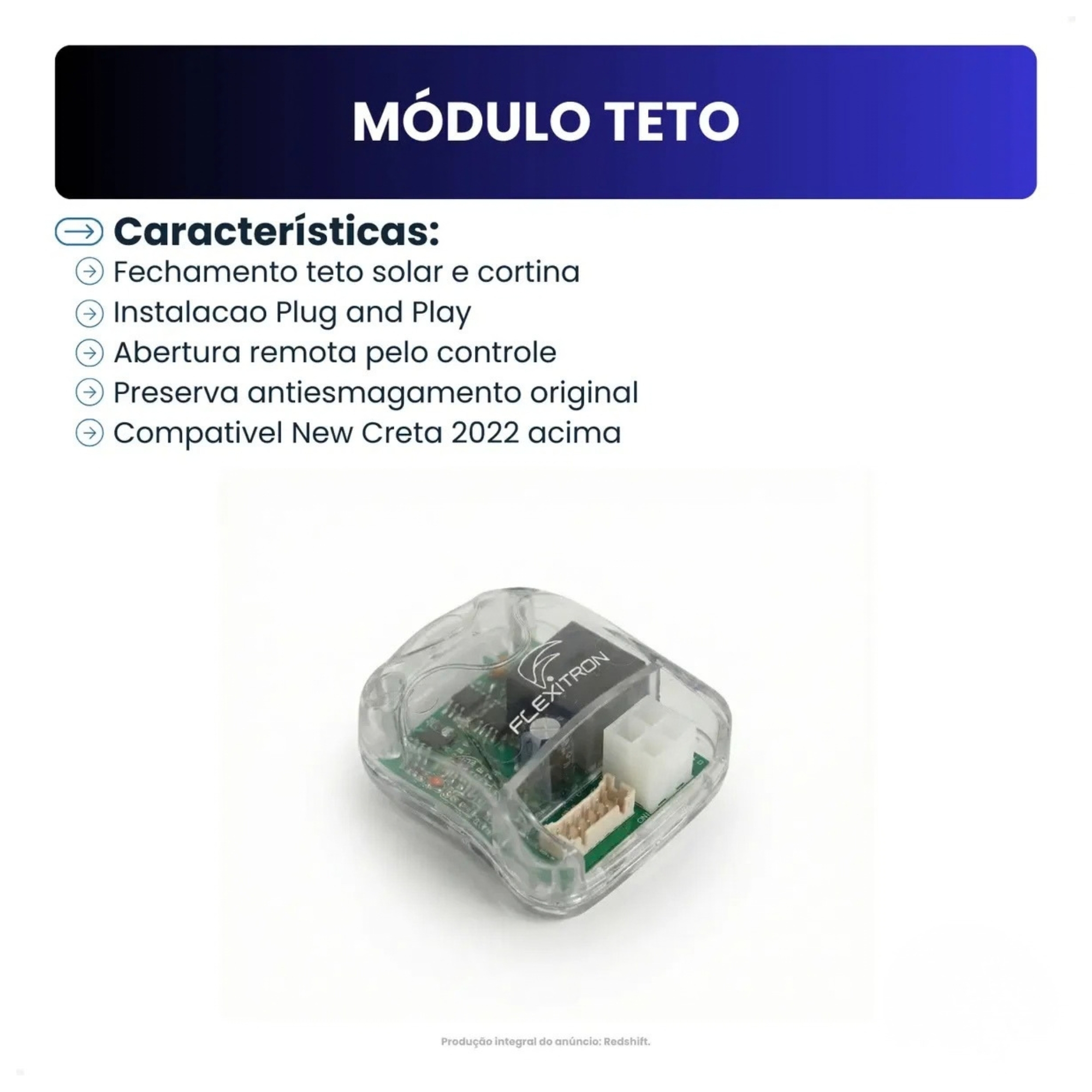 Módulo de Teto Solar Creta A partir de 2022 FTS HY-CT 1.0 Flexitron - 60801276