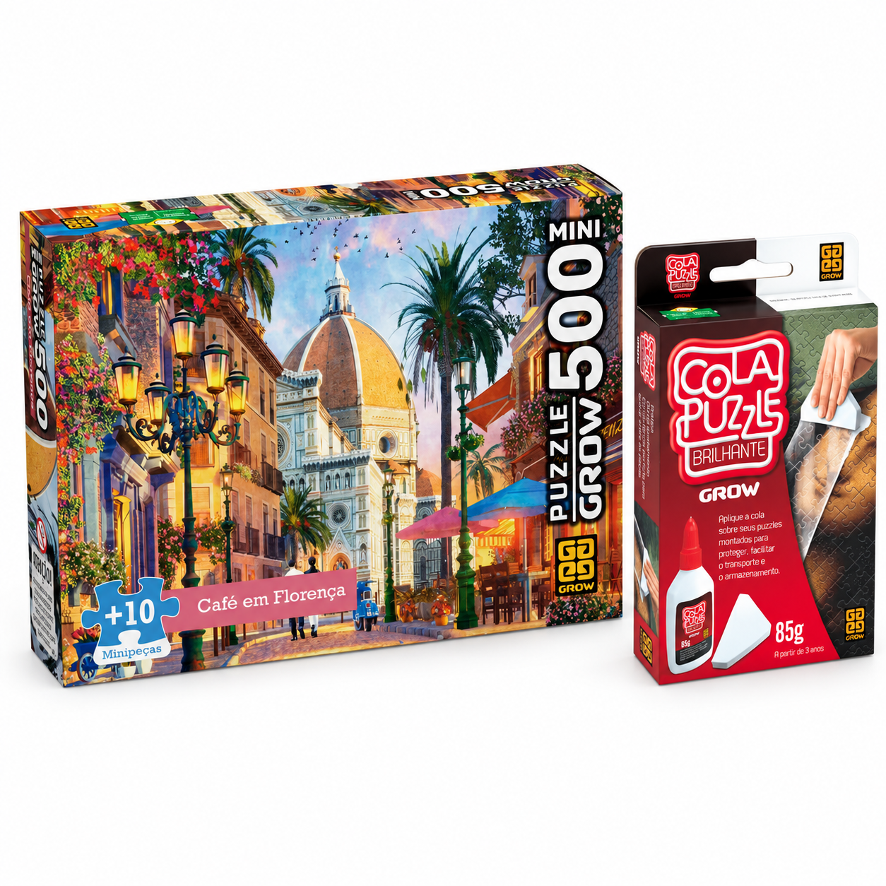 Kit Quebra-Cabeça 500 Peças Café em Florença + Cola Puzzle Brilhante Grow