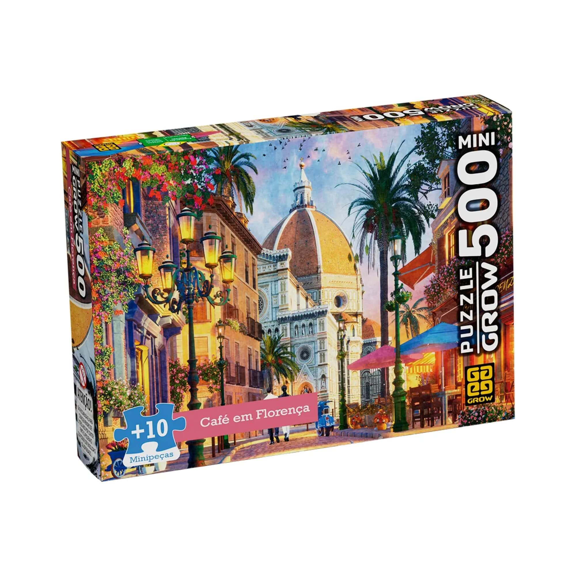 Kit Quebra-Cabeça 500 Peças Café em Florença + Cola Puzzle Brilhante Grow