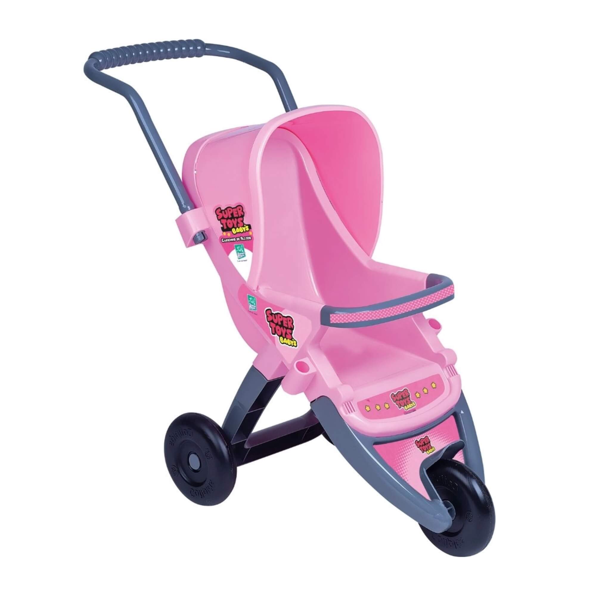 Kit Boneca Coleção Te Amo Bebê Menina com Carrinho Rosa 3 Rodas - Super Toys