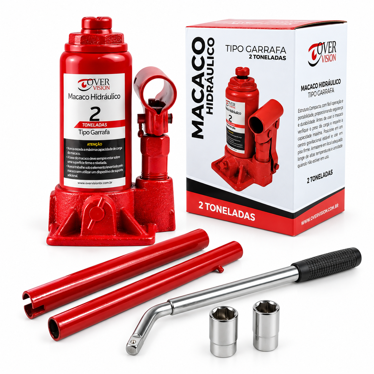Kit Troca de Pneu Macaco Hidráulico 2T + Chave de Roda Extensiva 17 19 21 23mm