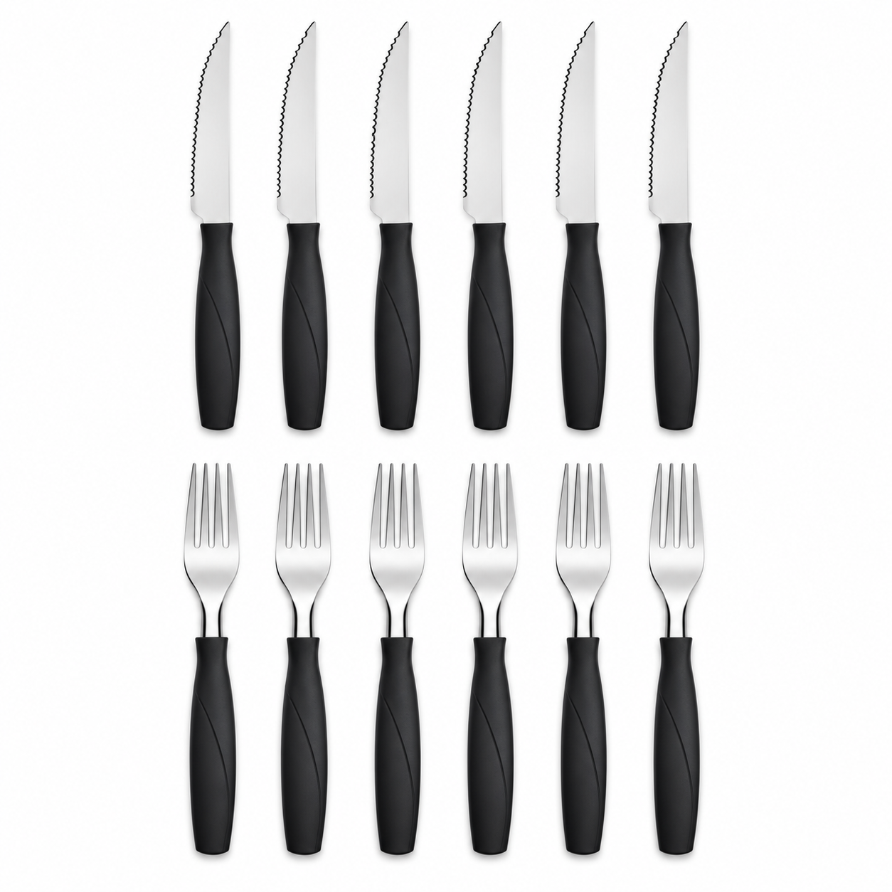 Kit 12 Talheres Brinox Itaparica Preto 6 Facas + 6 Garfos