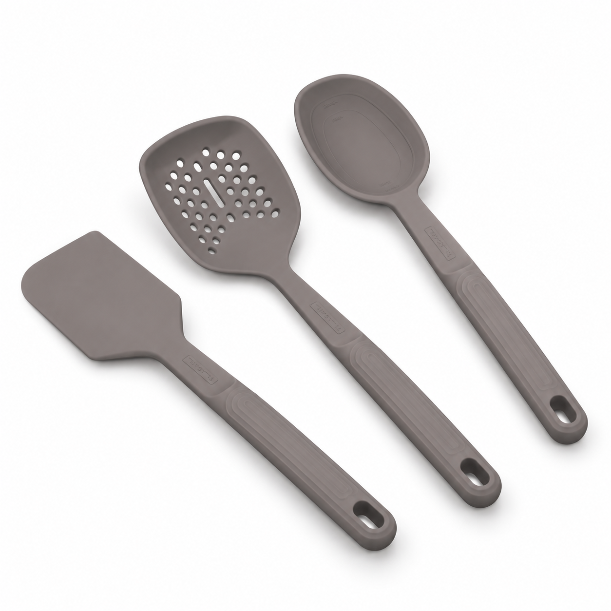 Kit 3 Utensílios Tramontina Softta Cinza Espátula Escumadeira e Colher