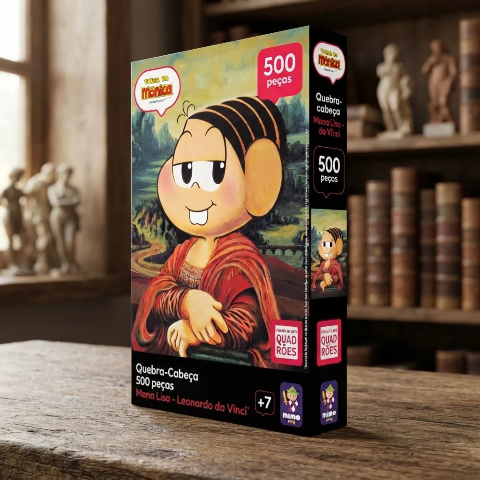 Kit Quebra-cabeças Turma da Mônica 500 Peças O Passeio Monet + As Meninas Renoir + Mona Lisa