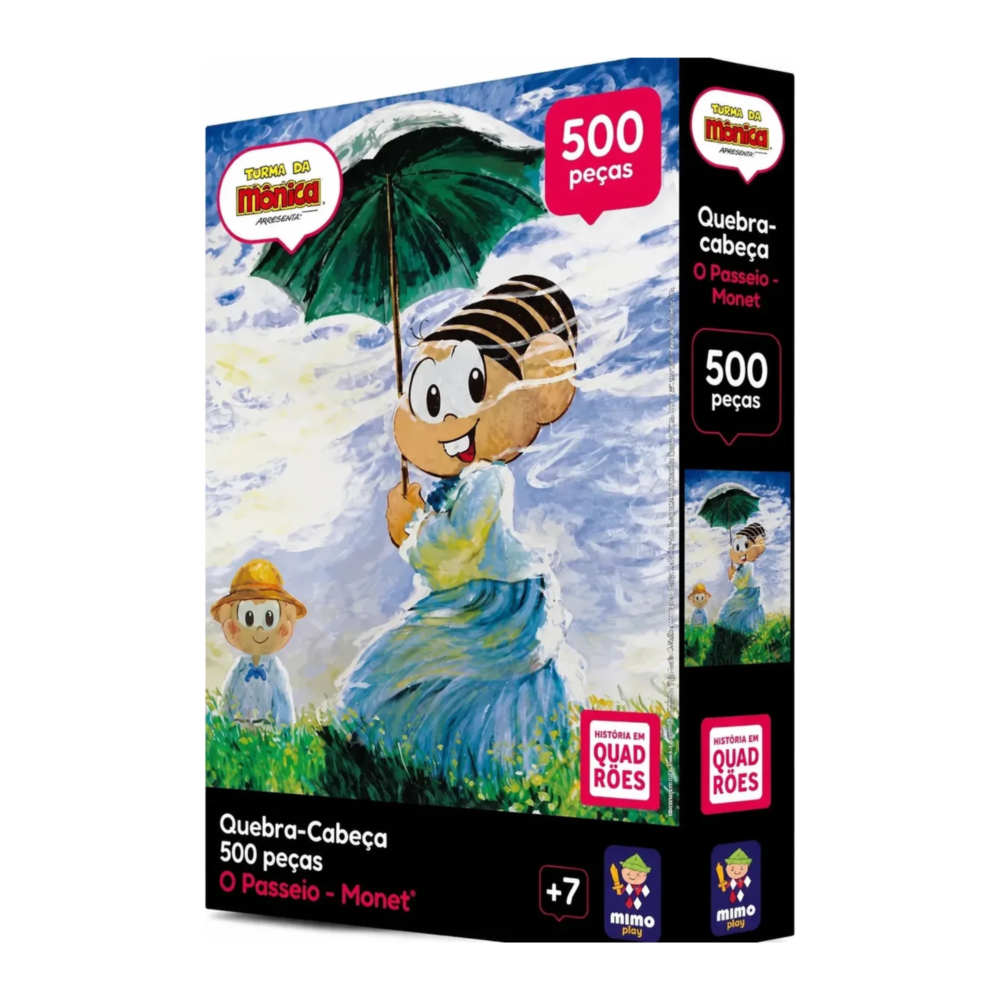 Kit Quebra-cabeças Turma da Mônica 500 Peças O Passeio Monet + As Meninas Renoir + Mona Lisa