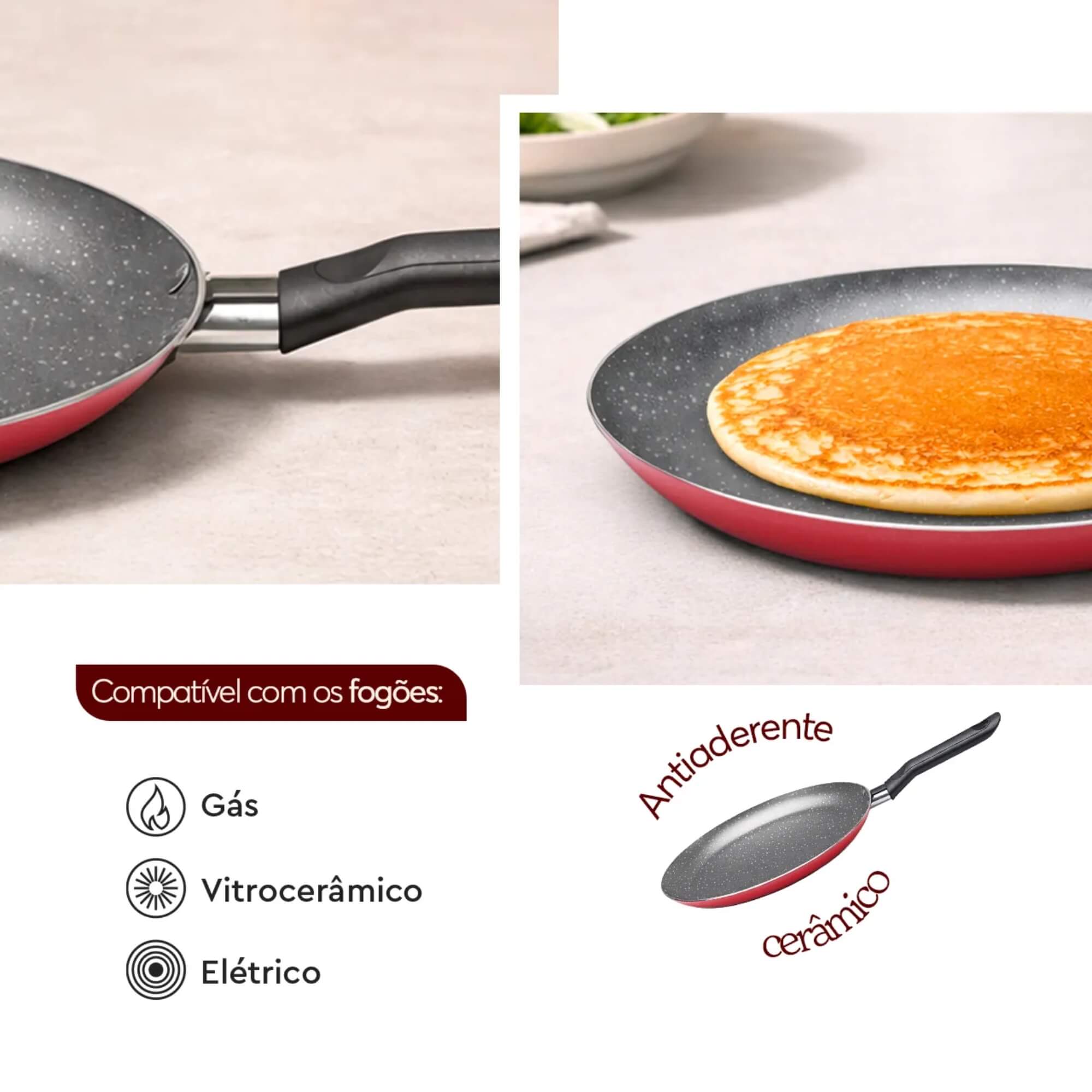 Kit Tapioqueira Garlic 22cm Antiaderente + Espátula de Silicone Cinza