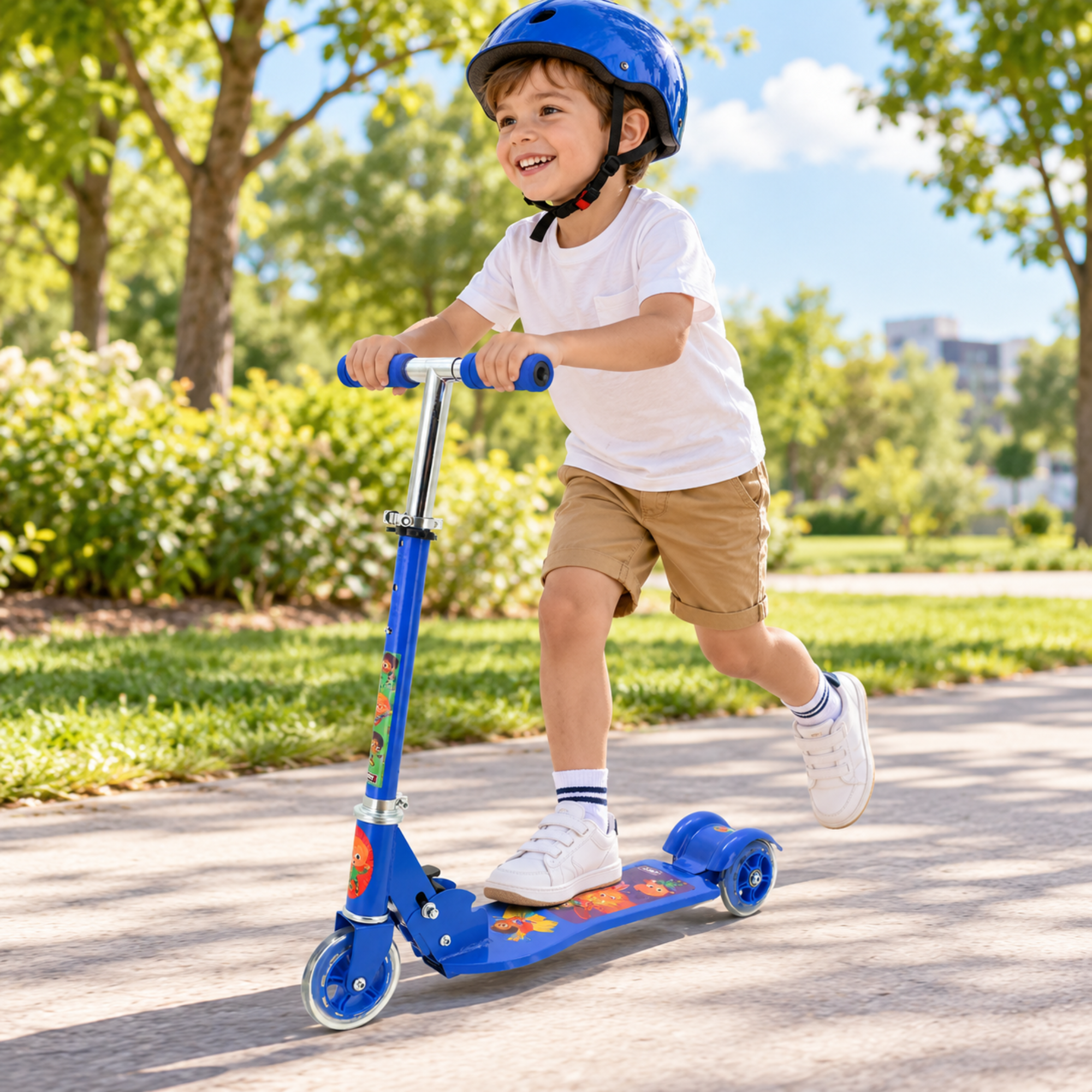 Patinete Infantil 3 Rodas Super Heróis Azul Dobrável Zippy Toys - 8736