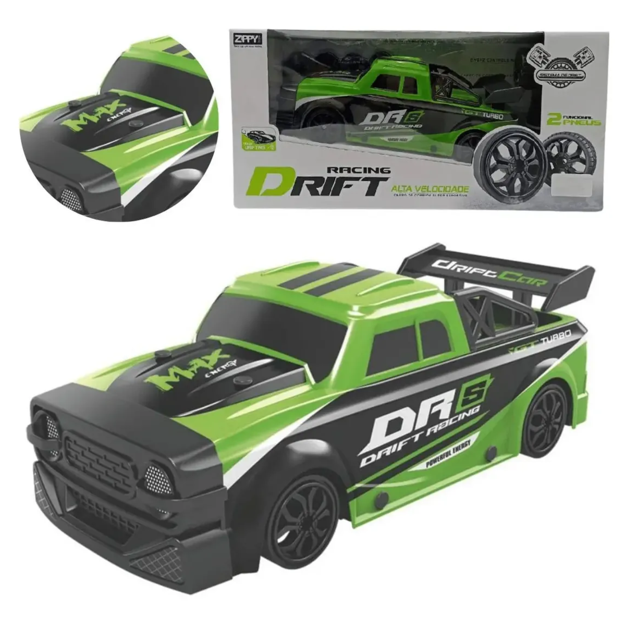 Carrinho Controle Remoto Pickup 23cm Verde Drift Zippy Toys - 10304