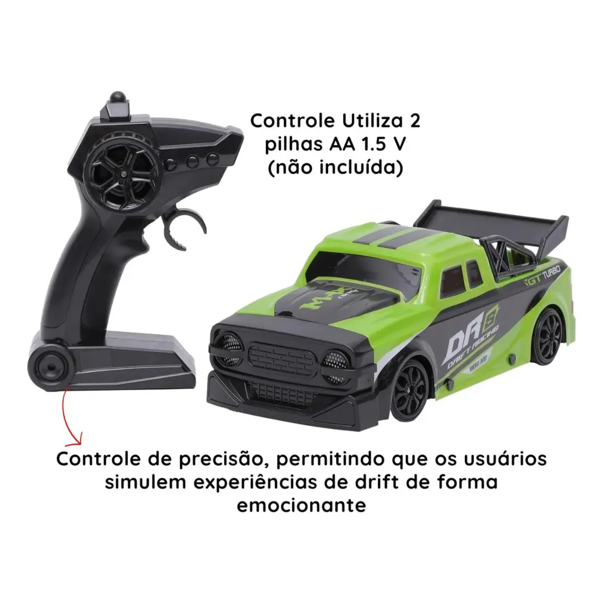 Carrinho Controle Remoto Pickup 23cm Verde Drift Zippy Toys - 10304