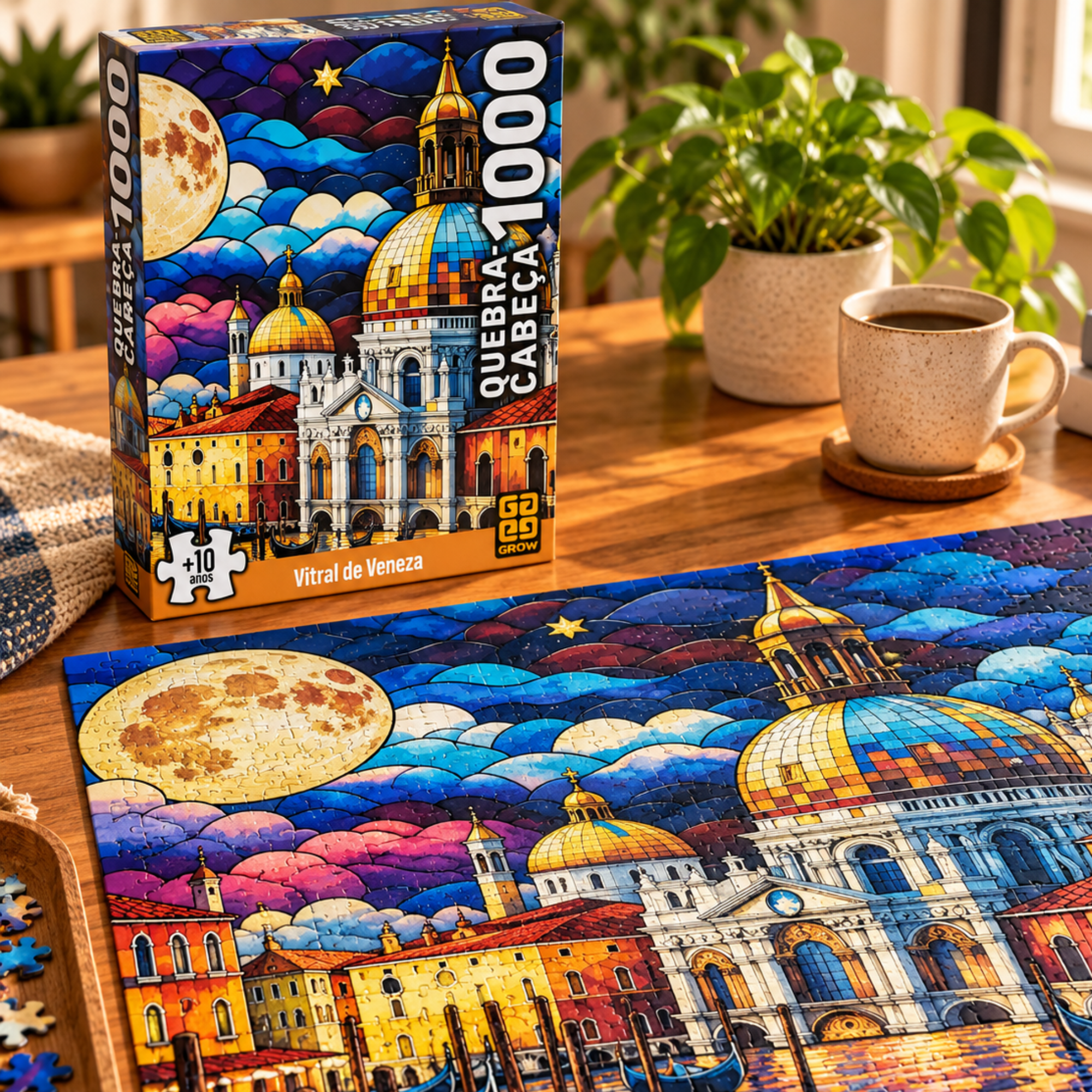 Quebra-Cabeça Vitral de Veneza 1000 Peças Grow - 05259