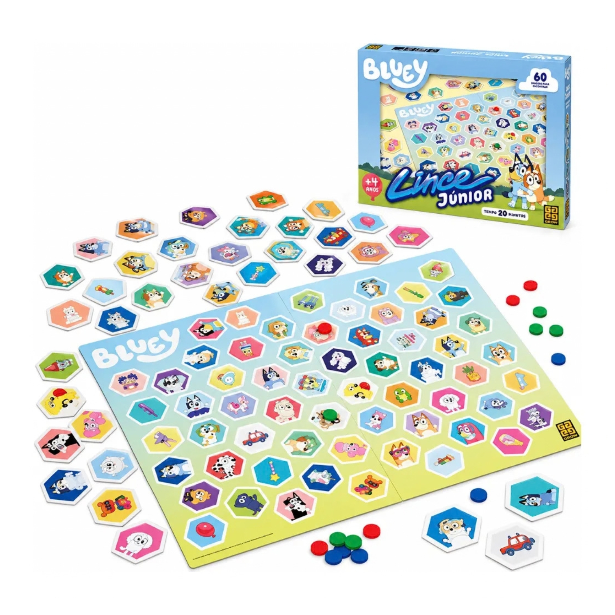 Jogo de Tabuleiro Lince Junior Bluey c/ 60 imagens Grow - 05345