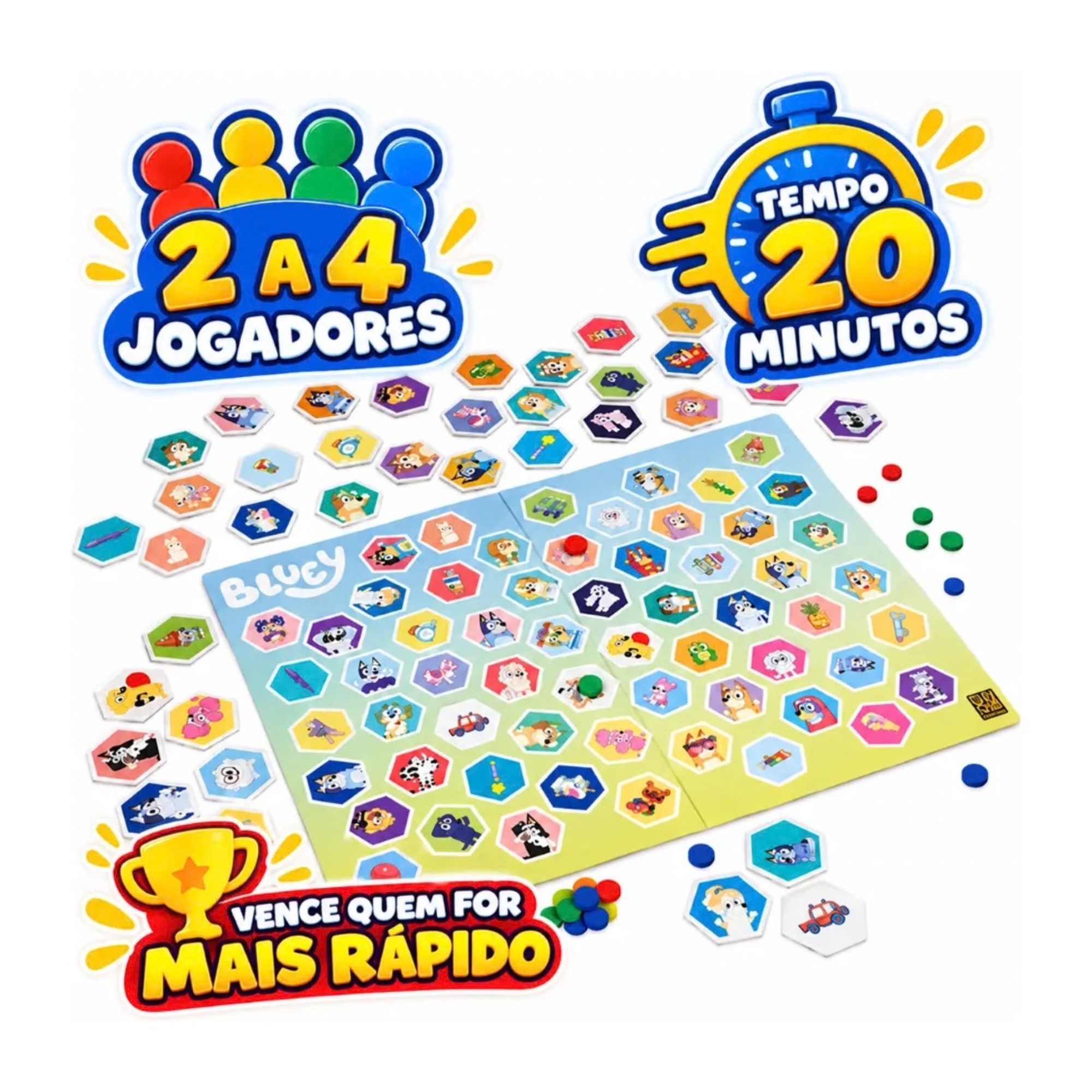 Jogo de Tabuleiro Lince Junior Bluey c/ 60 imagens Grow - 05345