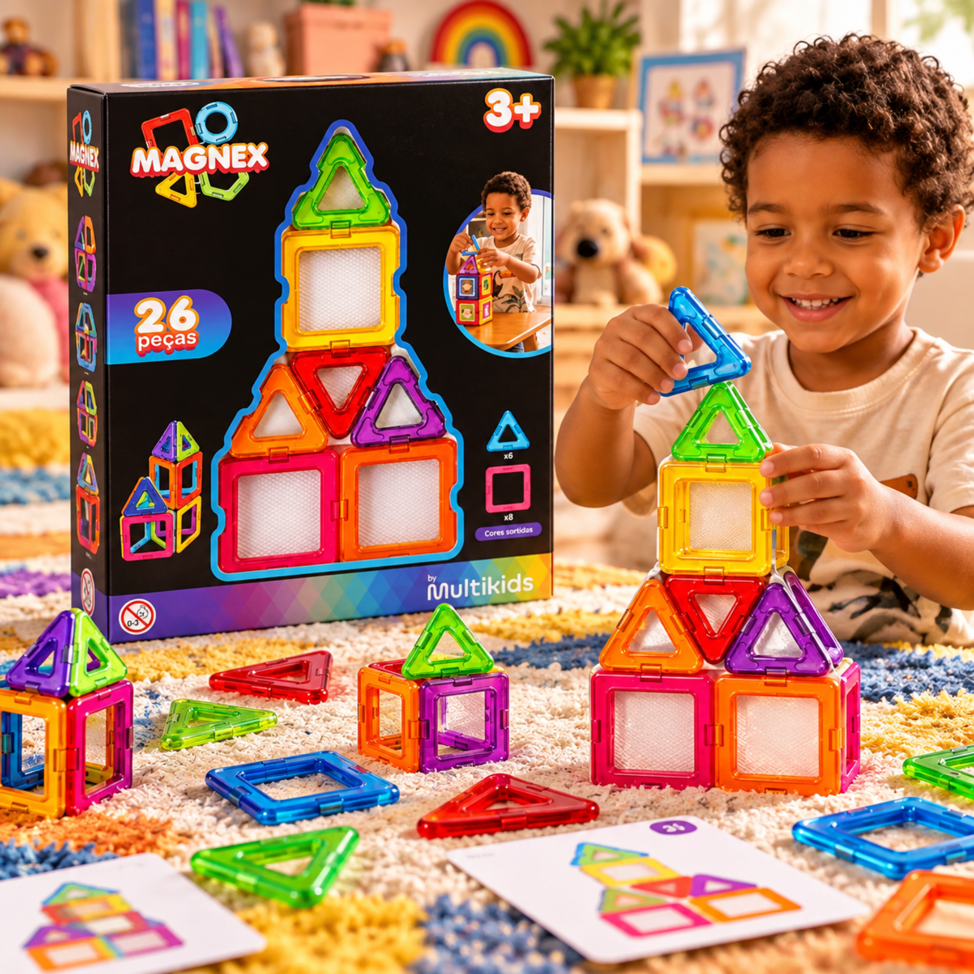 Conjunto Magnex Figuras Magnéticas 26 Peças Multikids - BR2714