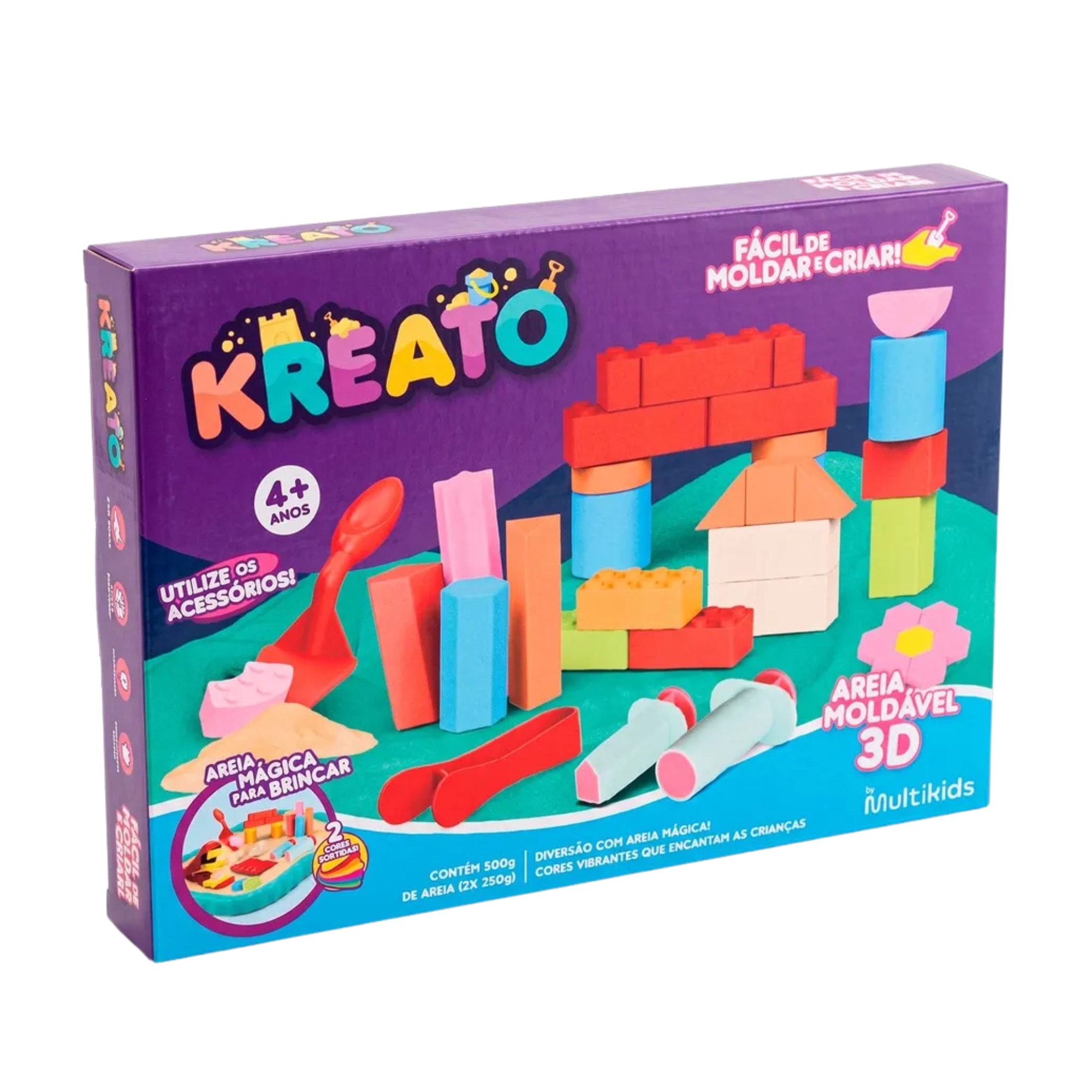 Kit Areia Mágica Faz de conta Kreato Infantil com 8 Acessórios Multikids - BR2802