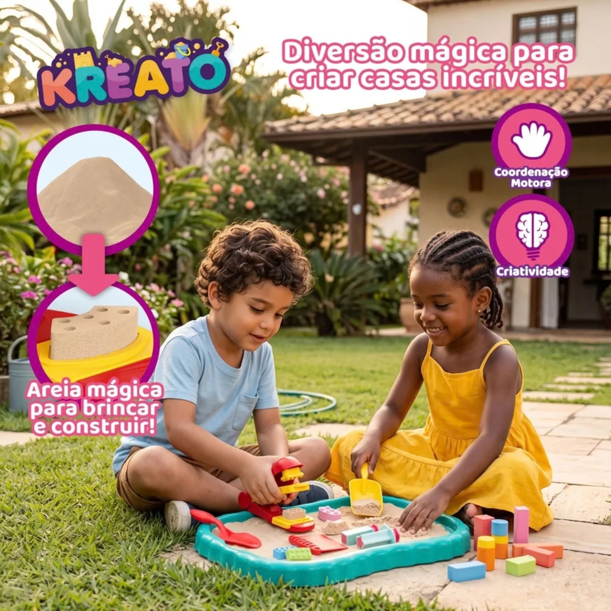 Kit Areia Mágica Faz de conta Kreato Infantil com 8 Acessórios Multikids - BR2802