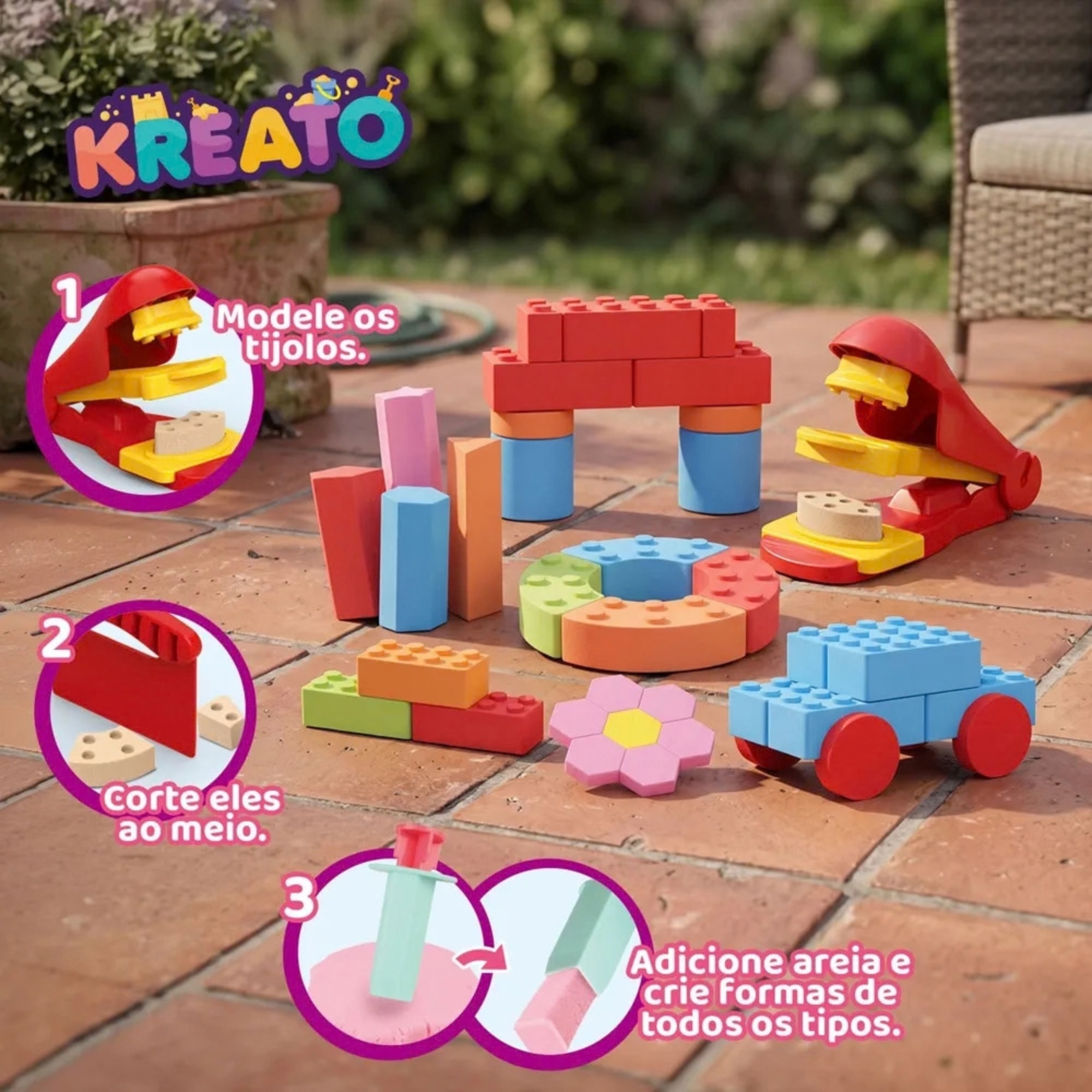 Kit Areia Mágica Faz de conta Kreato Infantil com 8 Acessórios Multikids - BR2802