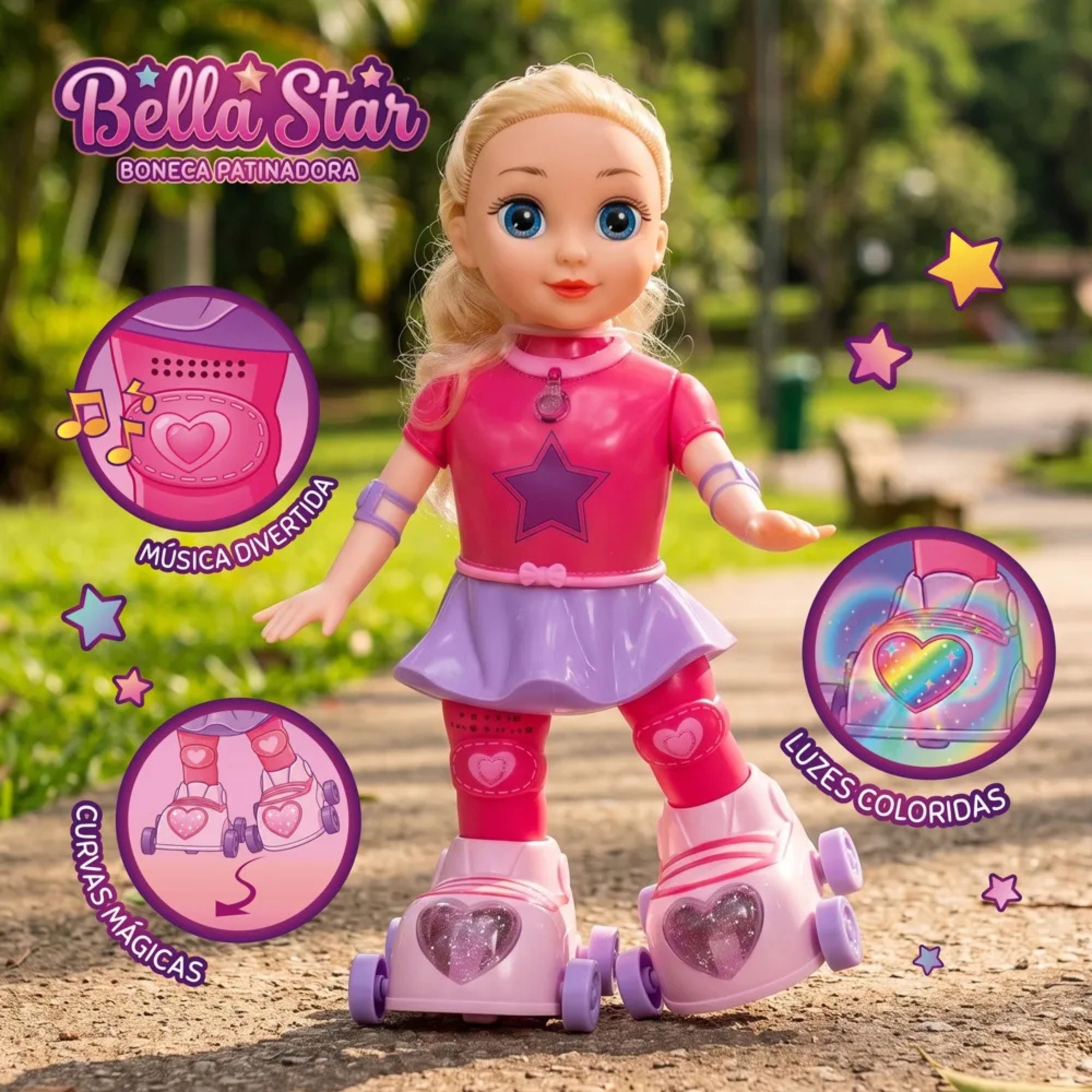 Boneca Bella Star Patinadora Com Movimentos Reais, Sons e Luzes Multikids - BR2794