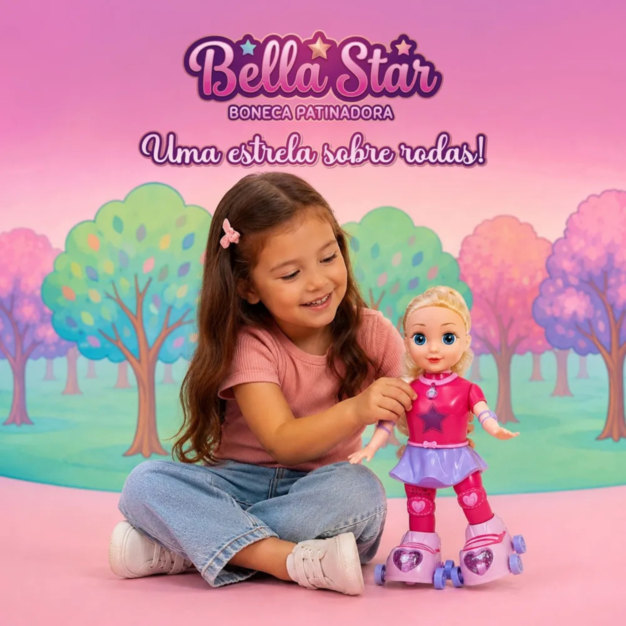 Boneca Bella Star Patinadora Com Movimentos Reais, Sons e Luzes Multikids - BR2794