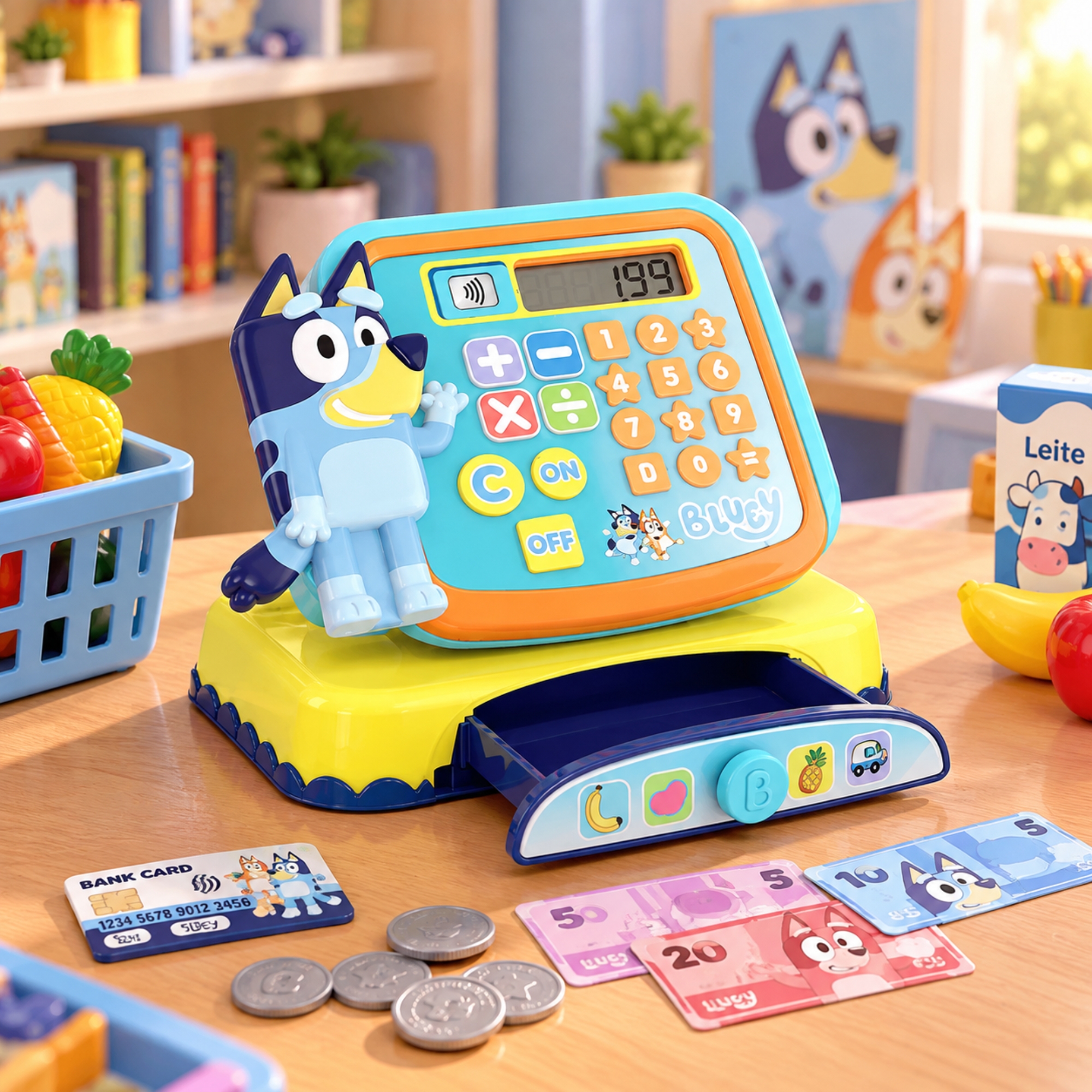 Brinquedo Caixa Registradora Infantil Bluey com Acessórios, Som e Luz Multikids - BR2675