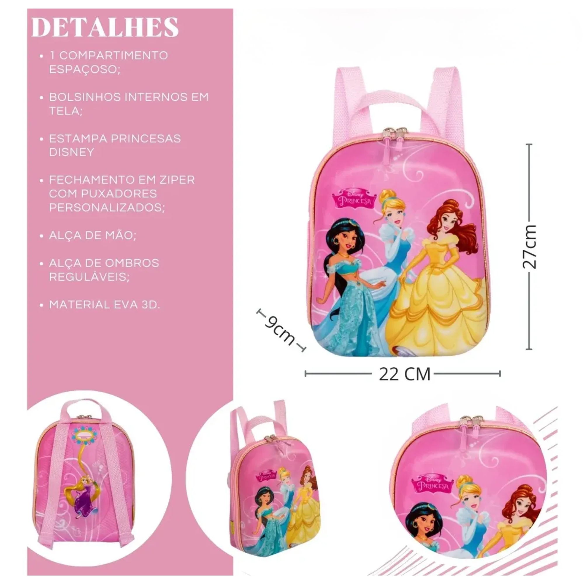 Mochila Infantil Princesas com Alça de Costas Diplomata - 3855AX22
