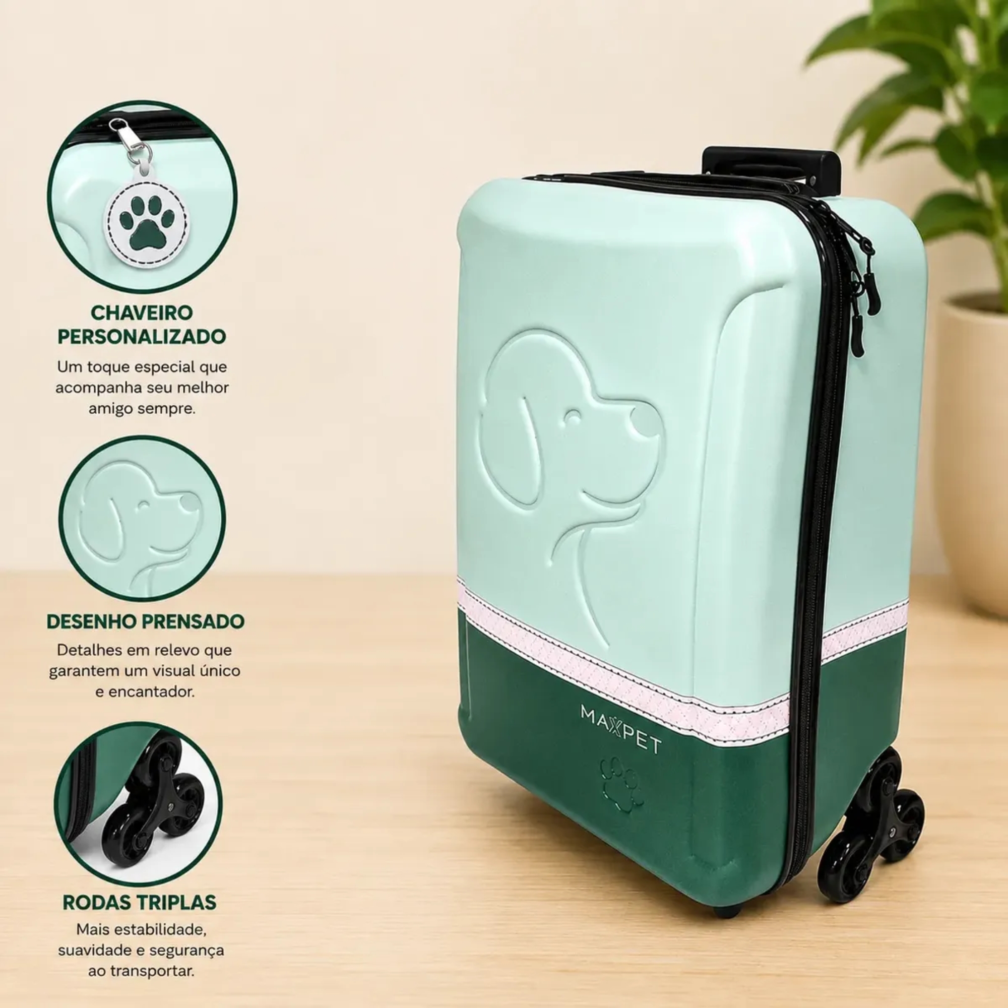 Mala de Bordo Casual com Rodas Triplas Dog cor Verde Diplomata - 4501M26