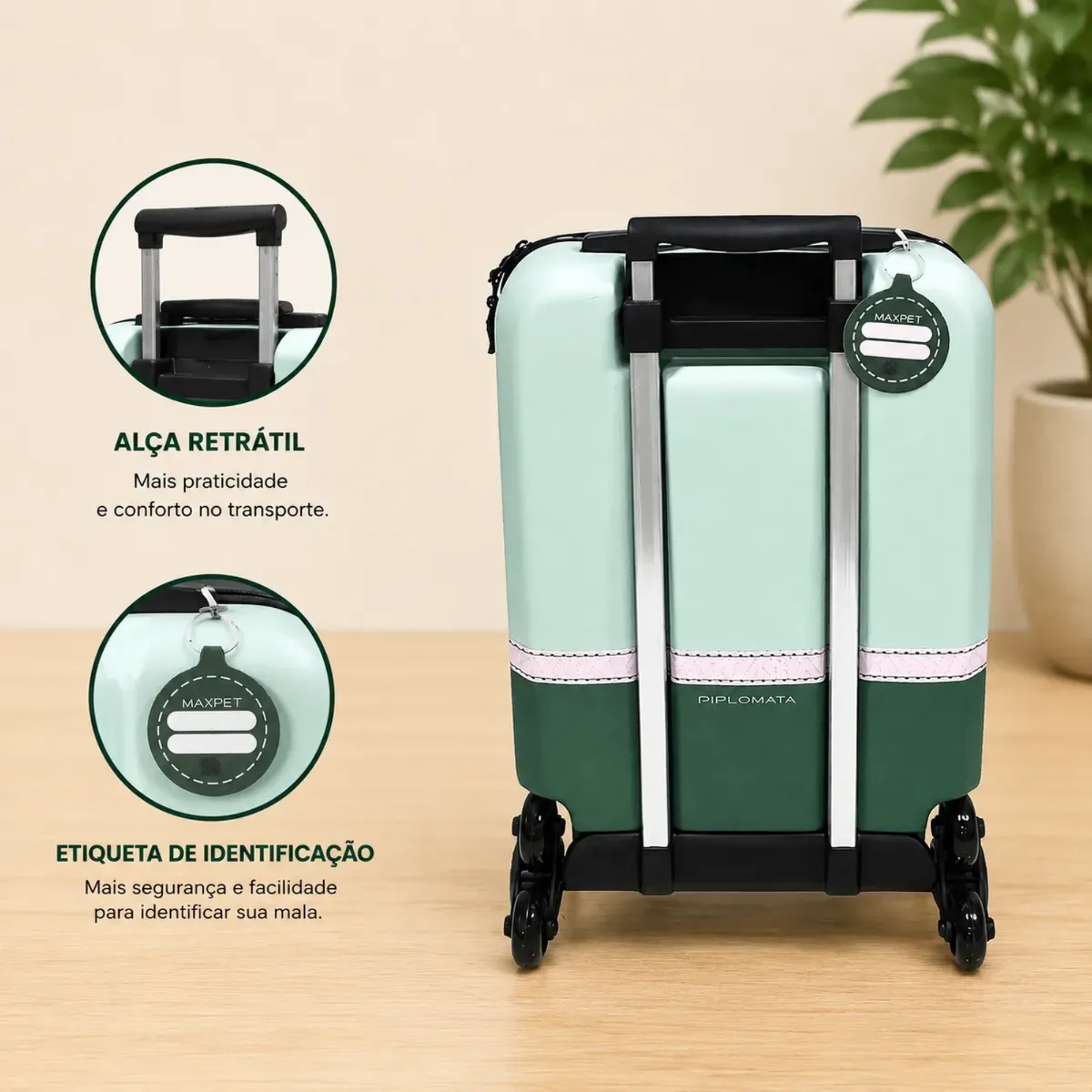 Mala de Bordo Casual com Rodas Triplas Dog cor Verde Diplomata - 4501M26