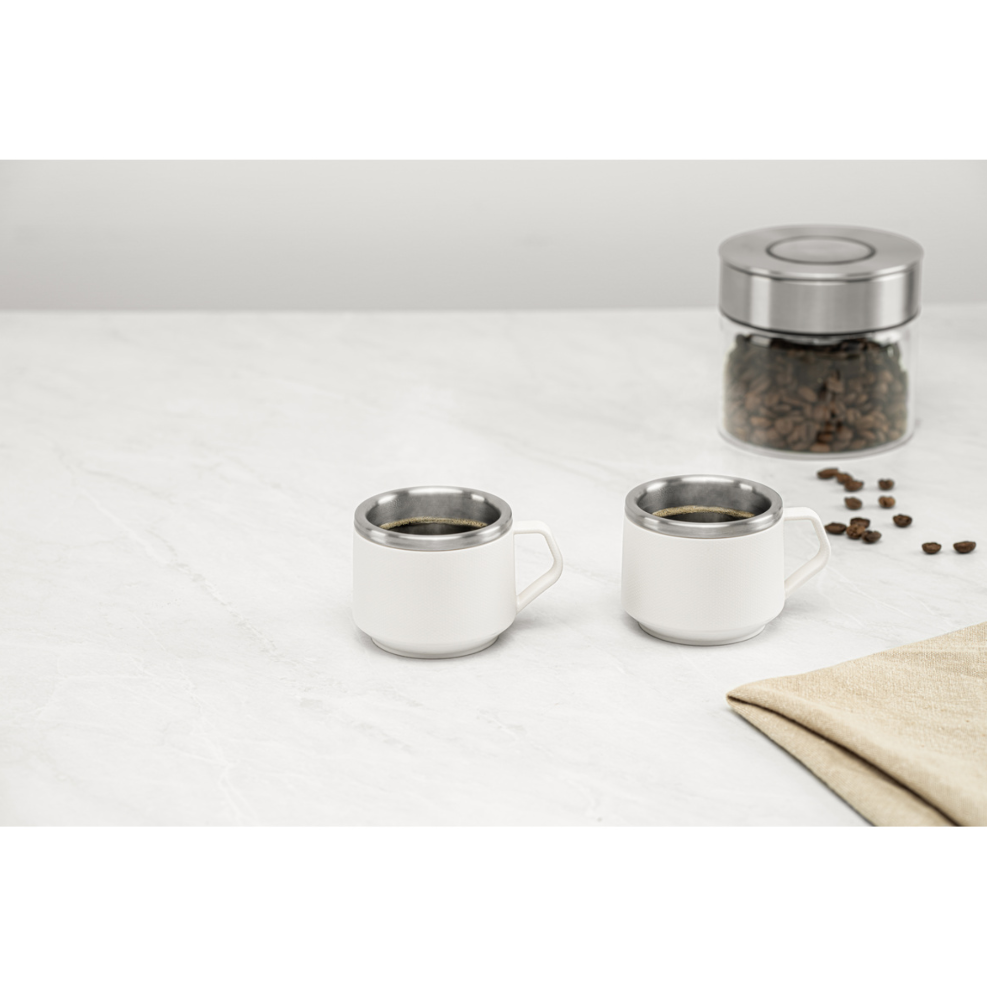 Conjunto Xícaras Café 80ml 2 Peças Inox ABS Branco com Alça Tramontina - 64760304
