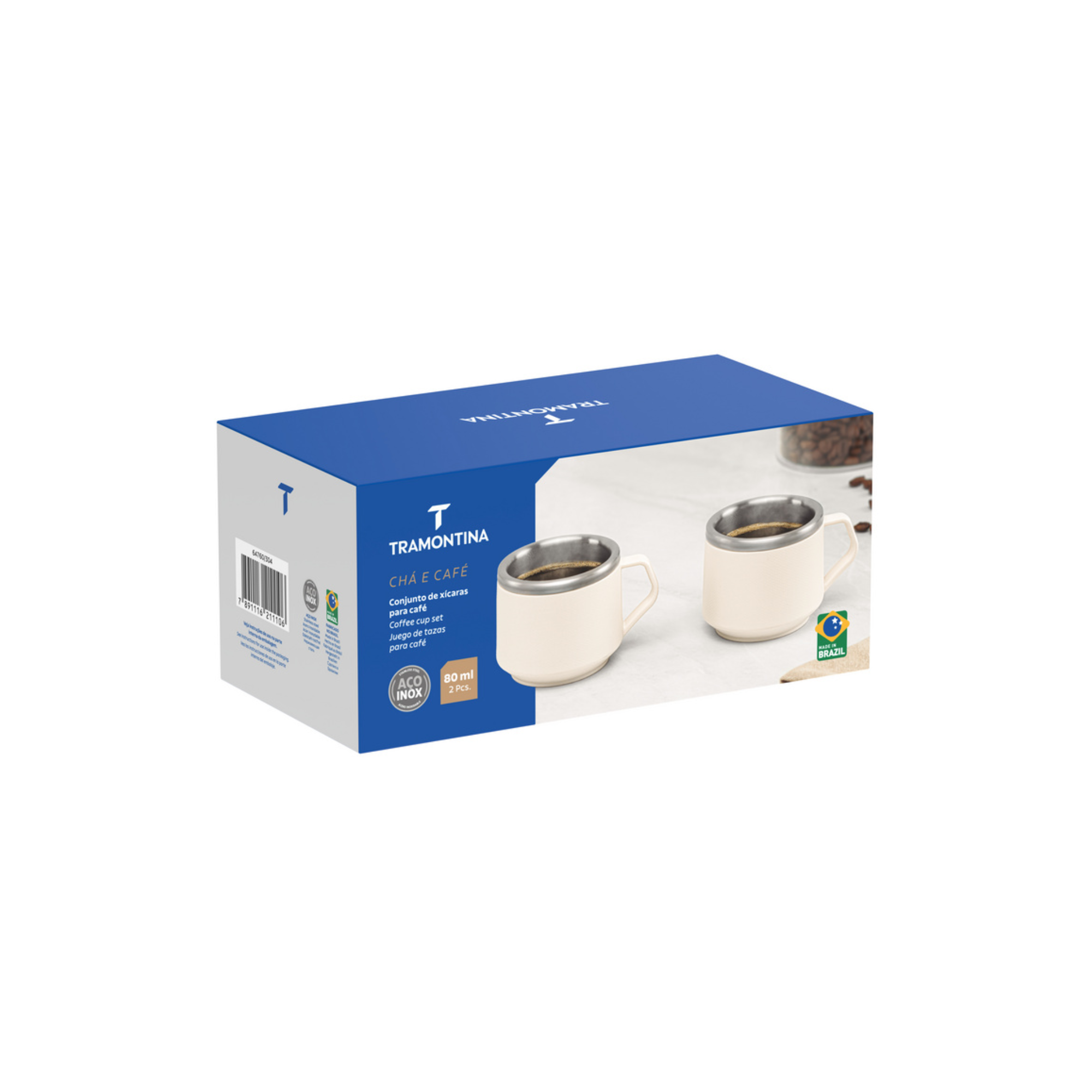 Conjunto Xícaras Café 80ml 2 Peças Inox ABS Branco com Alça Tramontina - 64760304