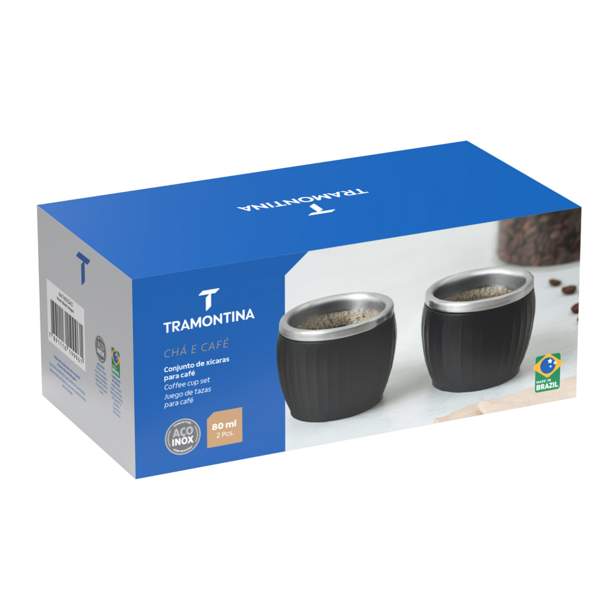 Conjunto Xícaras Café 80ml 2 Peças Inox ABS Preto Sem Alça Tramontina - 64760343