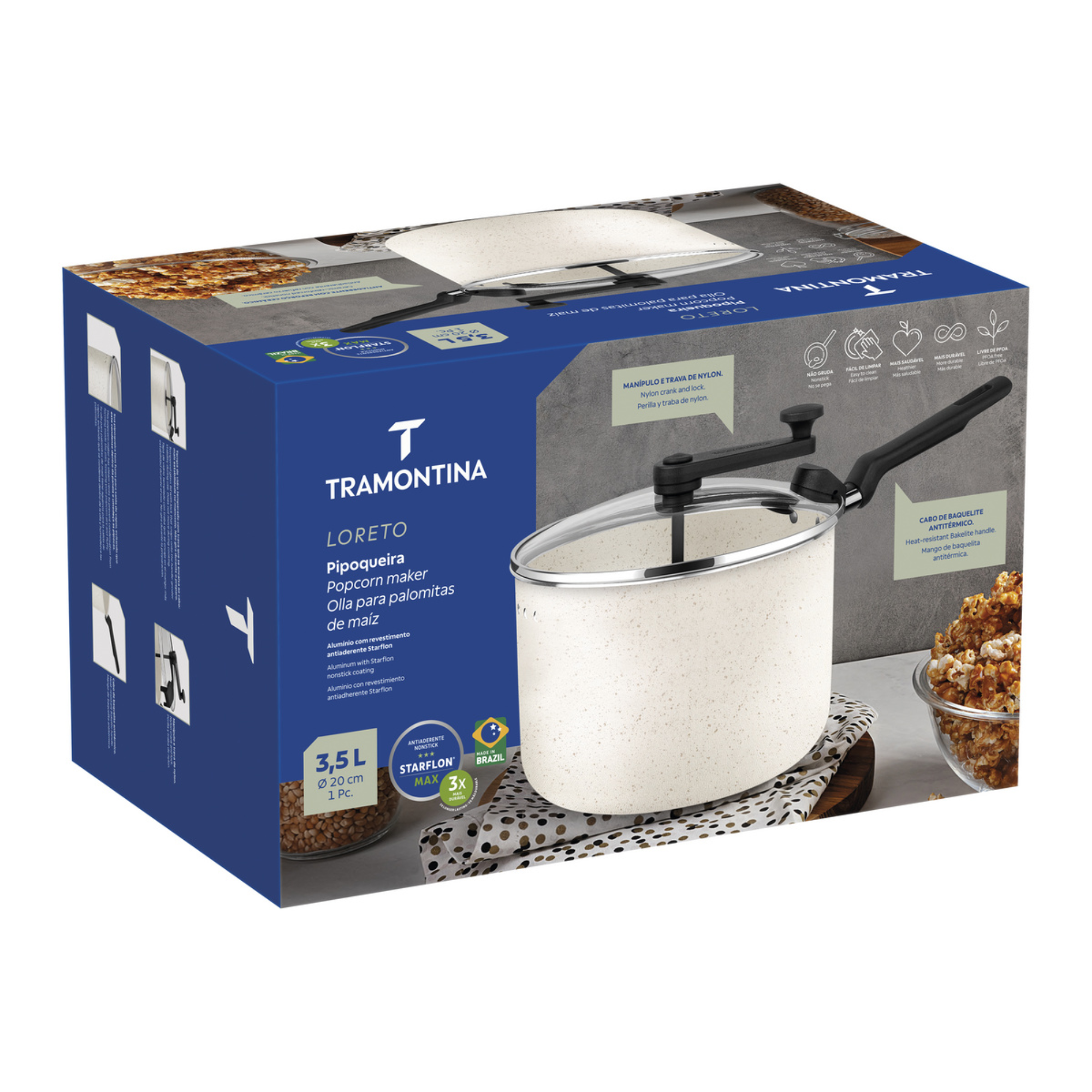 Pipoqueira Loreto 20cm 3,5L Bege Starflon Max Tramontina - 27805363