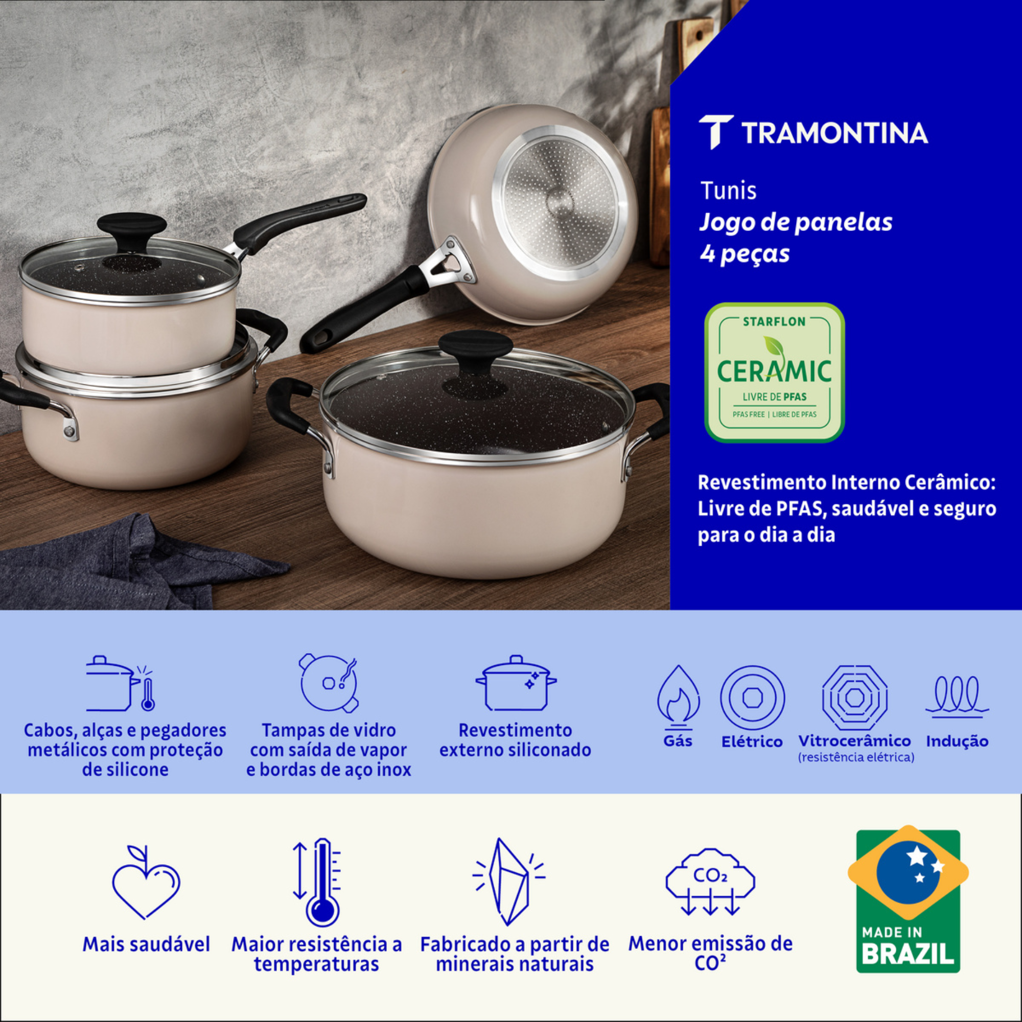 Jogo de Panelas Tunis 4 Peças Rosa Trufado Tramontina - 28799110