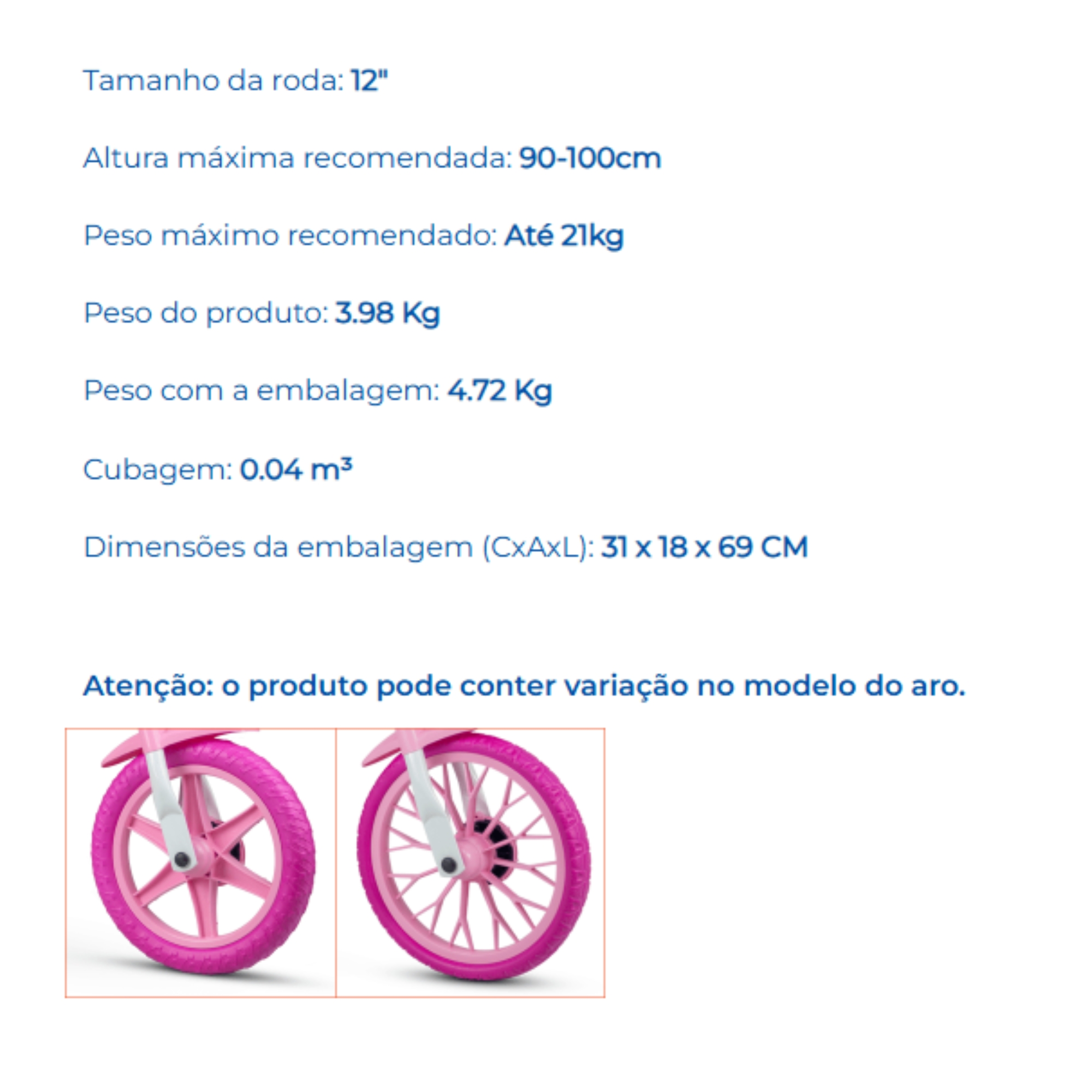 Bicicleta Infantil Aro 12 Veloz 2026 com Rodinhas Nathor - 108001000002