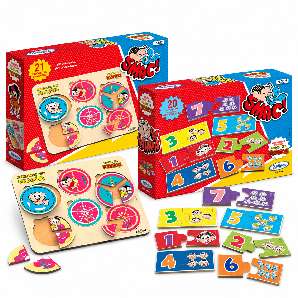Kit 2 Jogos de Matemática Turma da Mônica Quebra-Cabeça Frações e Associando Números - Xalingo
