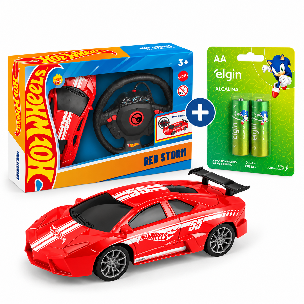 Kit Carrinho Hot Wheels Pilhas Elgin para Controle - Carrinho + Pilhas