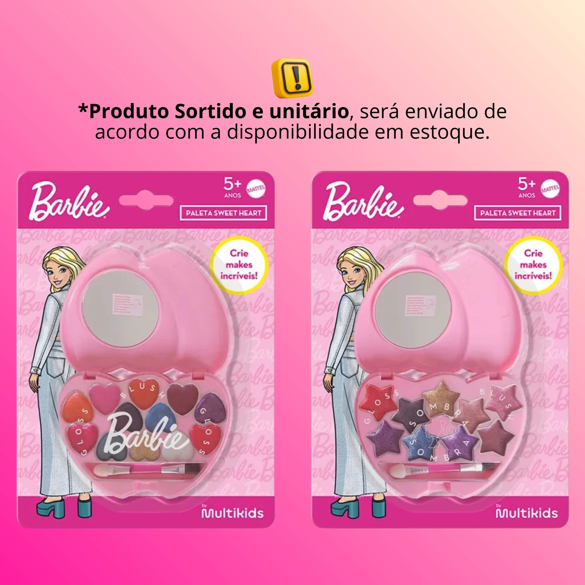 Paleta de Maquiagem Sweet Heart Barbie Sortida e Unitária Multikids - BR2590