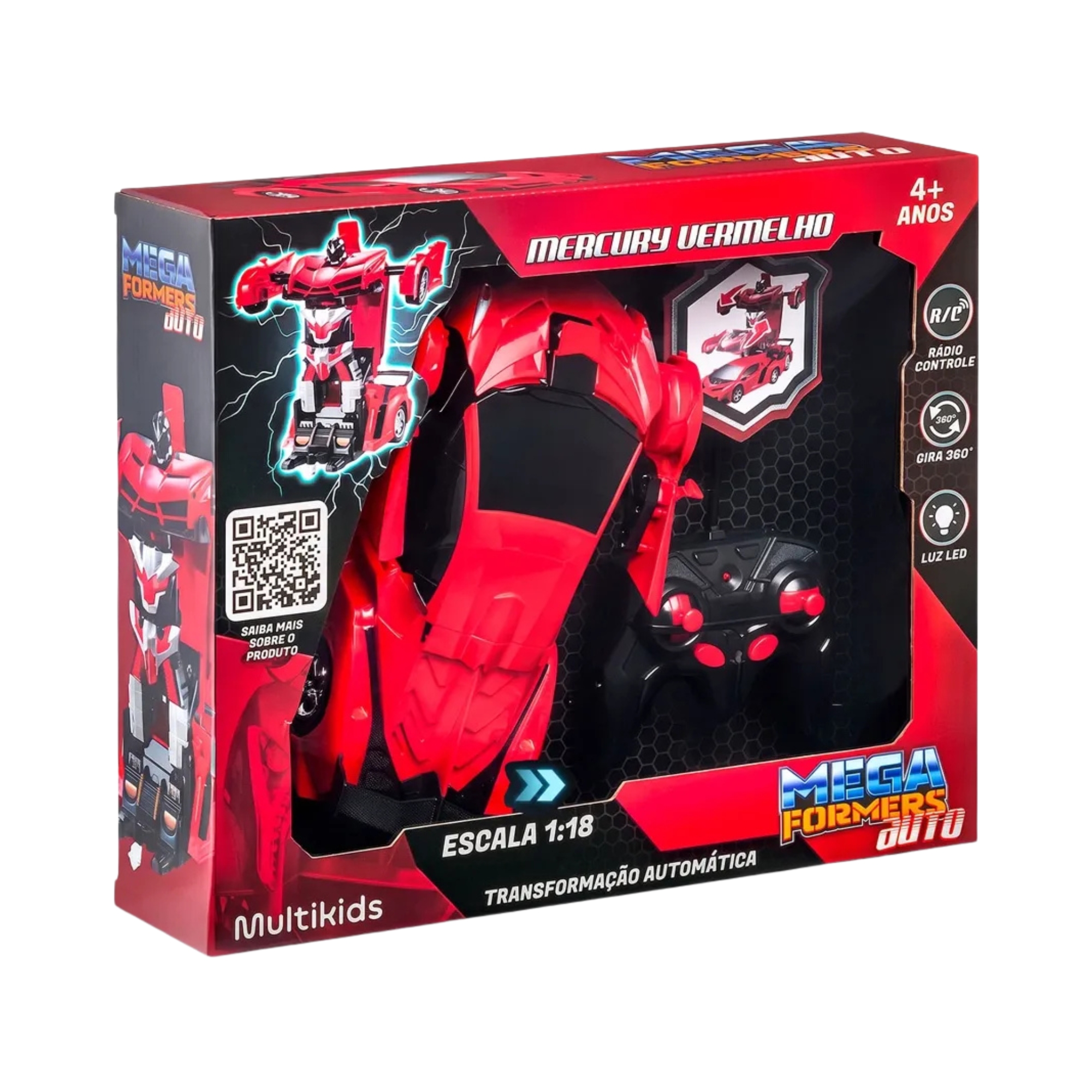 Carrinho Transformável Controle Remoto Megaformers Auto Mercury Vermelho Multikids - BR1649