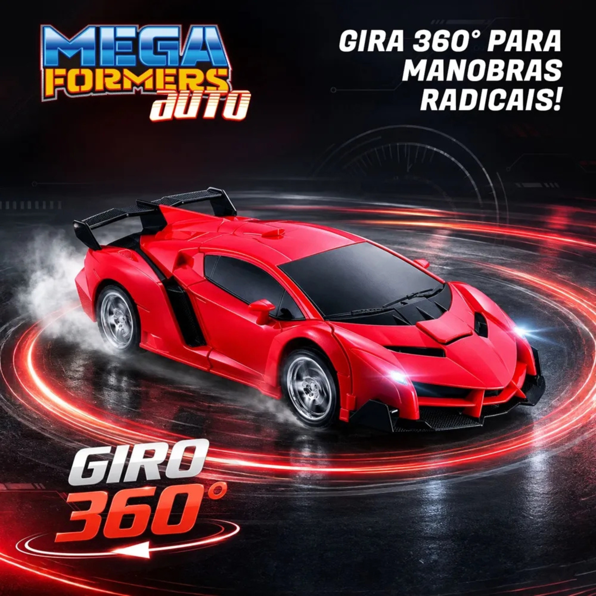 Carrinho Transformável Controle Remoto Megaformers Auto Mercury Vermelho Multikids - BR1649